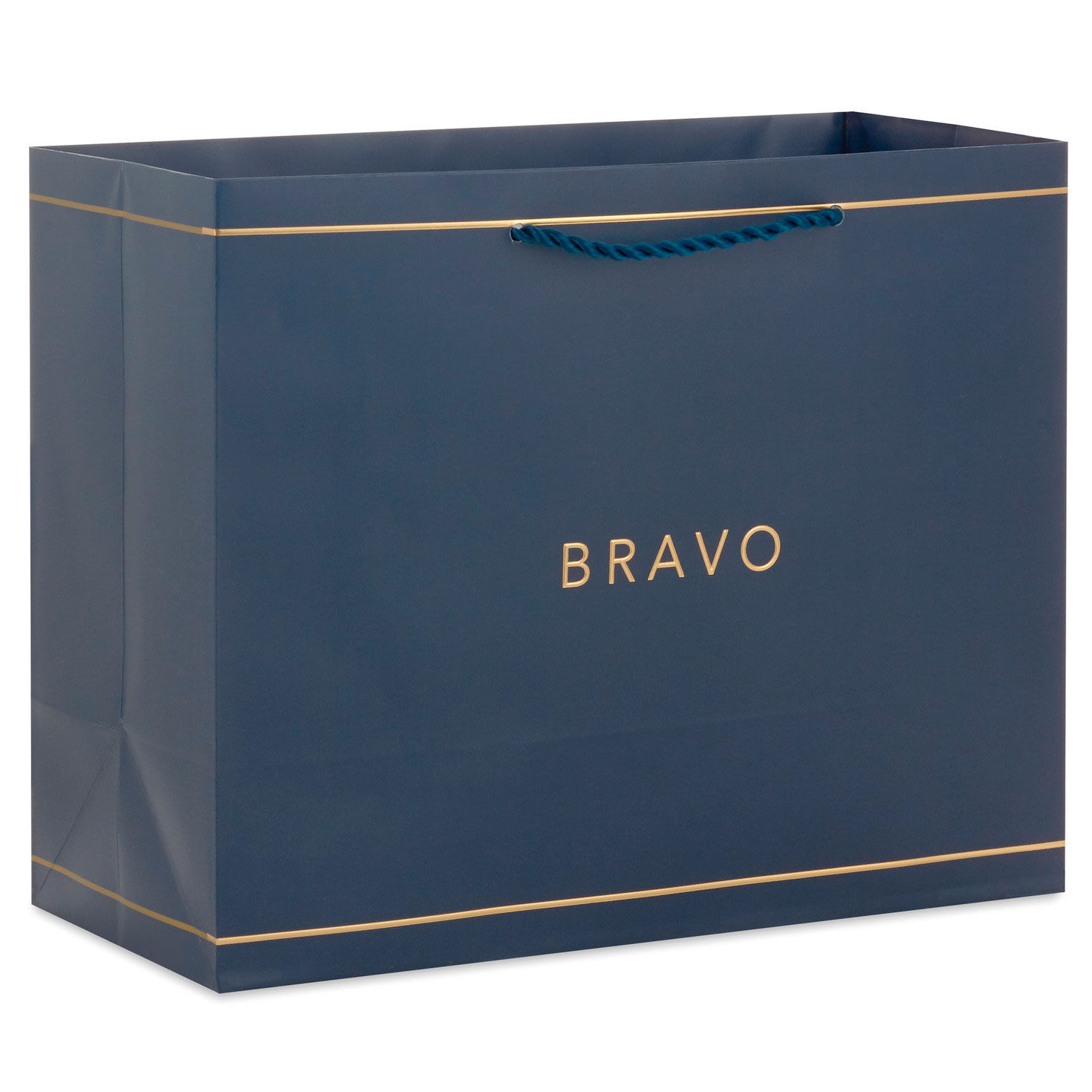 7.7" Bravo on Navy Medium Horizontal Gift Bag, , large