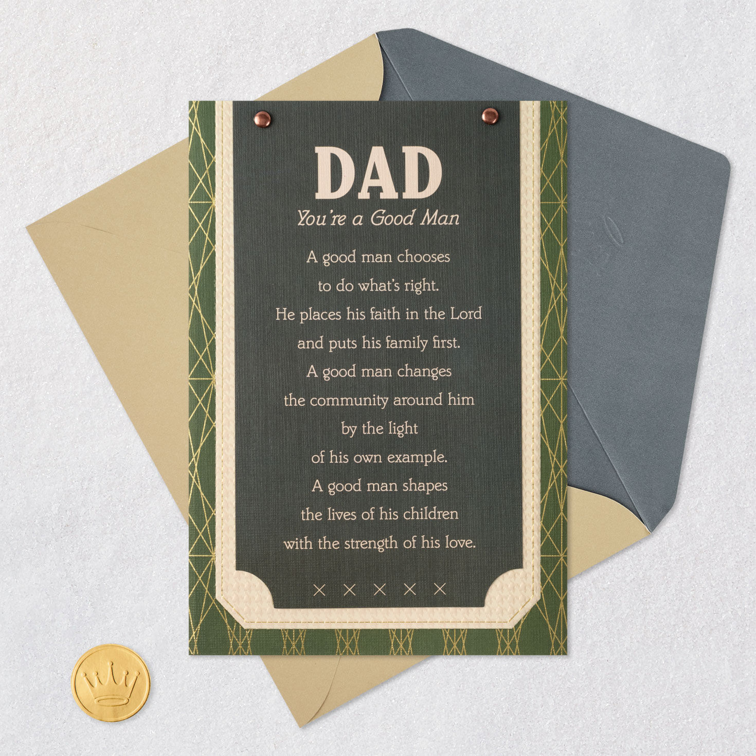 Gold and Green Geometric Pattern Dad Father's Day Card Card Front with Envelope and Gold Seal image number 6
