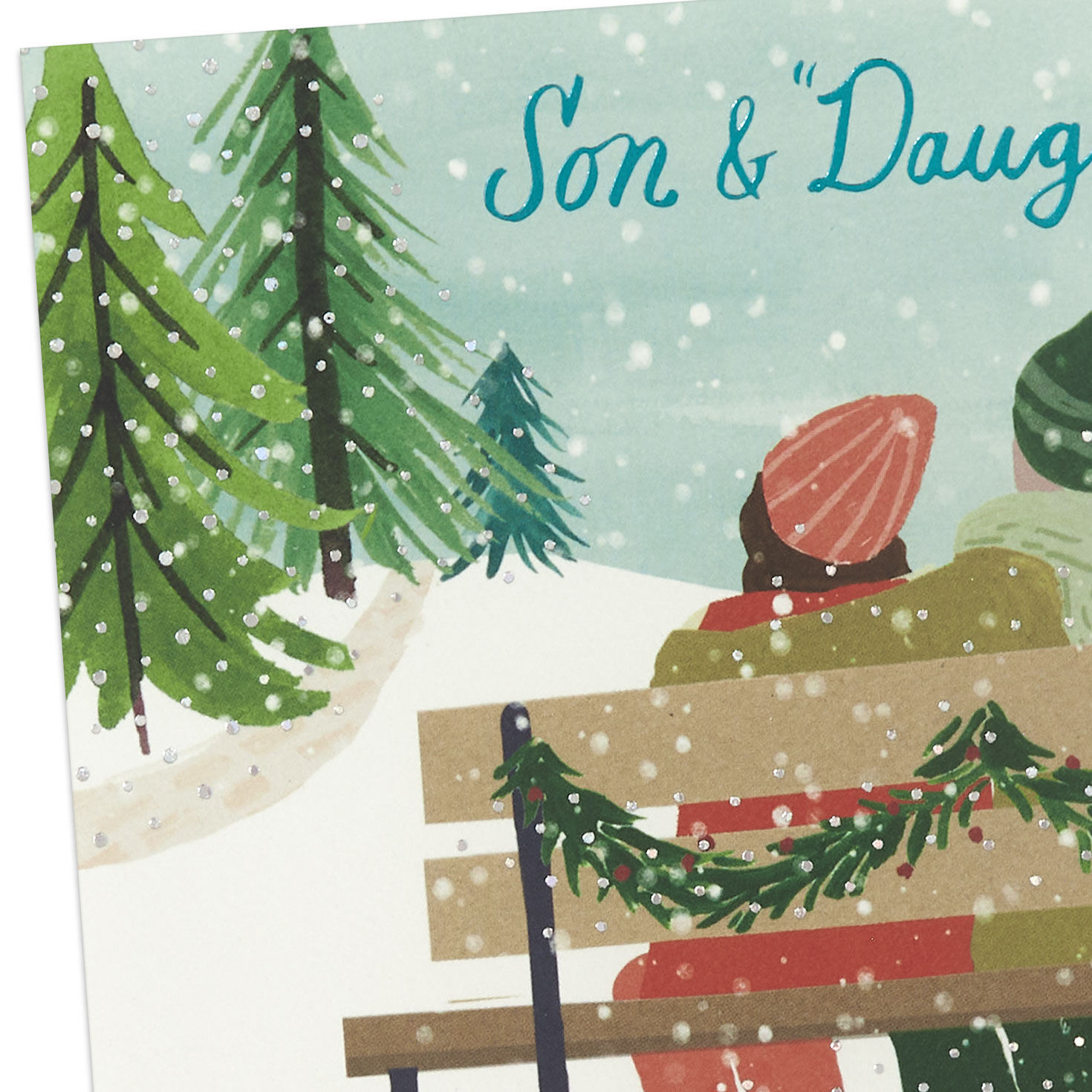Couple on Bench Son and Daughter-in-Law Christmas Card Card Front Detail image number 5