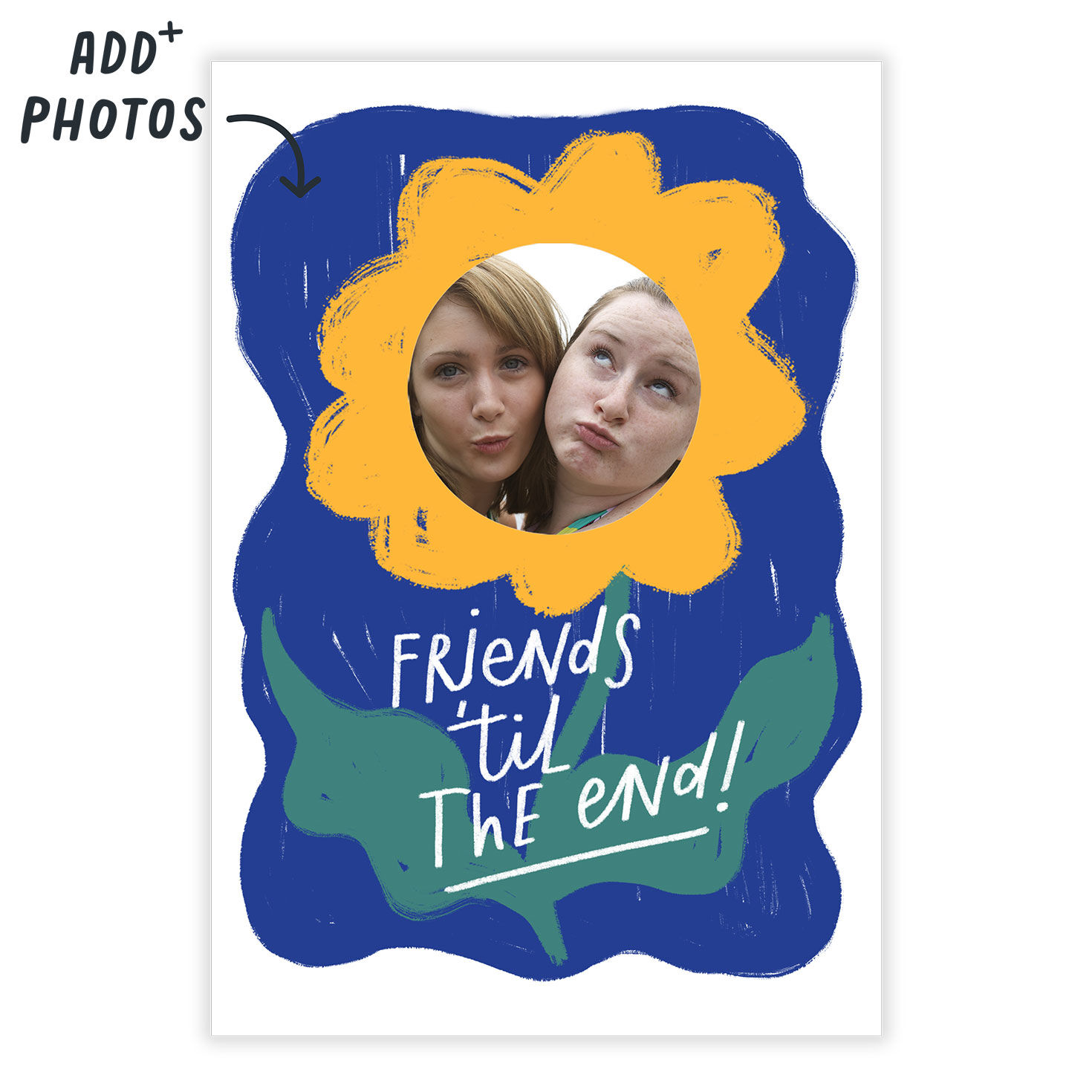 Yellow Flower on Stripes Personalized Friend Card Card Front indicating personalization image number 2