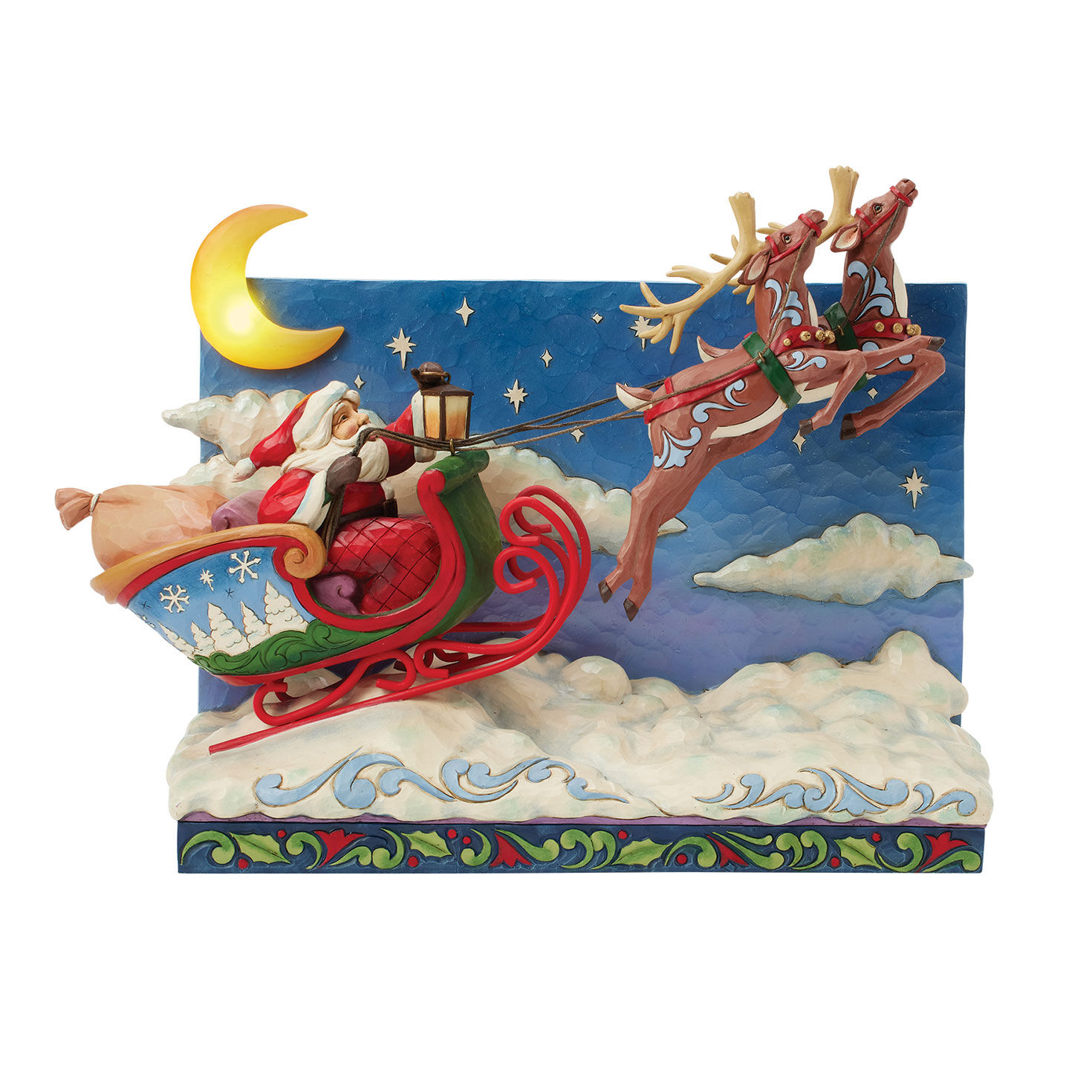 Jim Shore Heartwood Creek Santa Sleigh Musical Figurine With Light, 11.4"