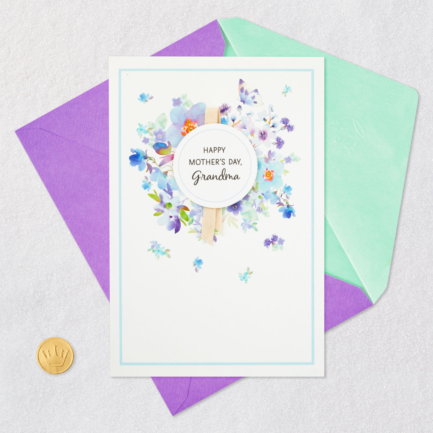 Violets & Butterflies Mother's Day Card for Grandma Card Front with Envelope and Gold Seal image number 5