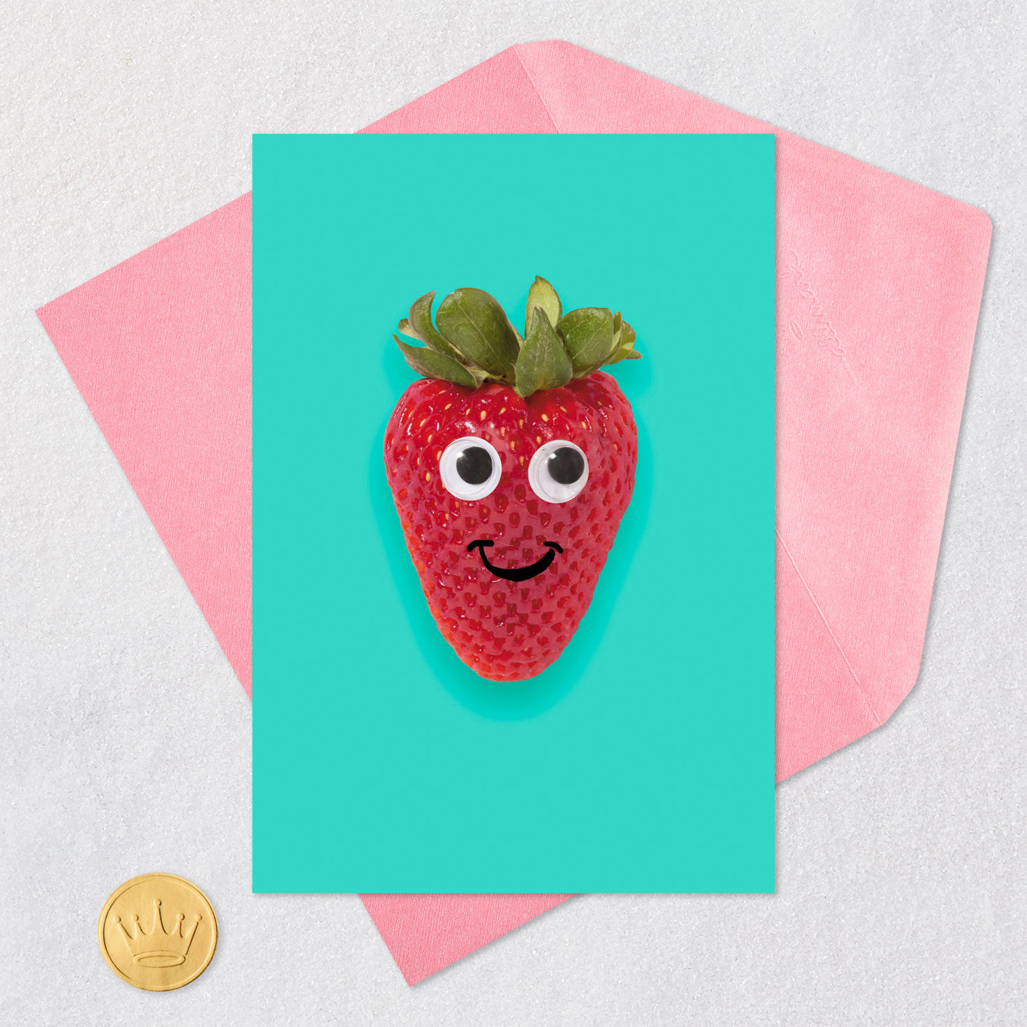 Smiling Strawberry on Teal Mother's Day Card  image number 5