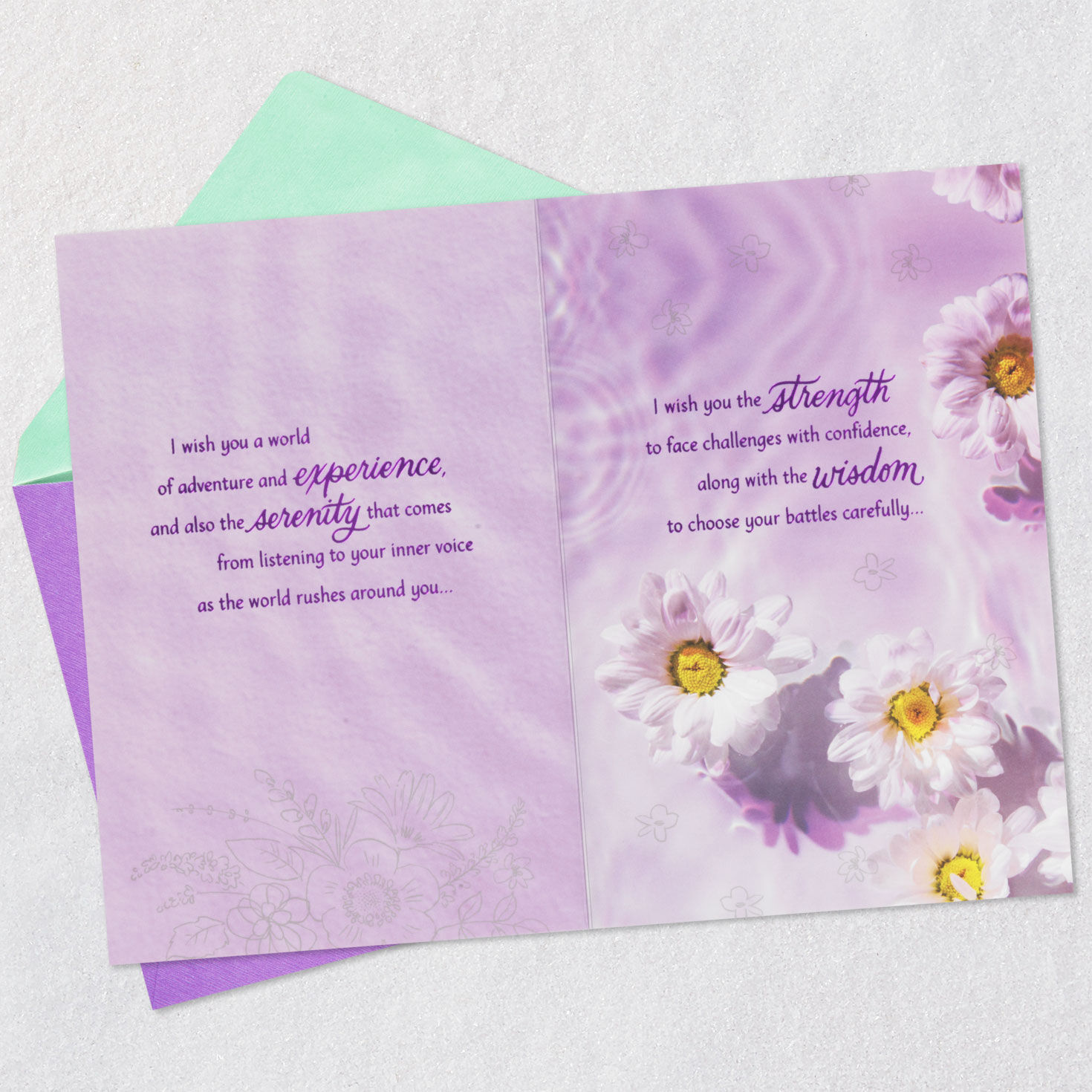 Daisy Flowers on Purple Daughter Birthday Card Open card with envelope image number 6