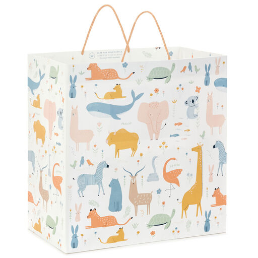 15" Pastel Animals on White Extra-Deep Gift Bag, 