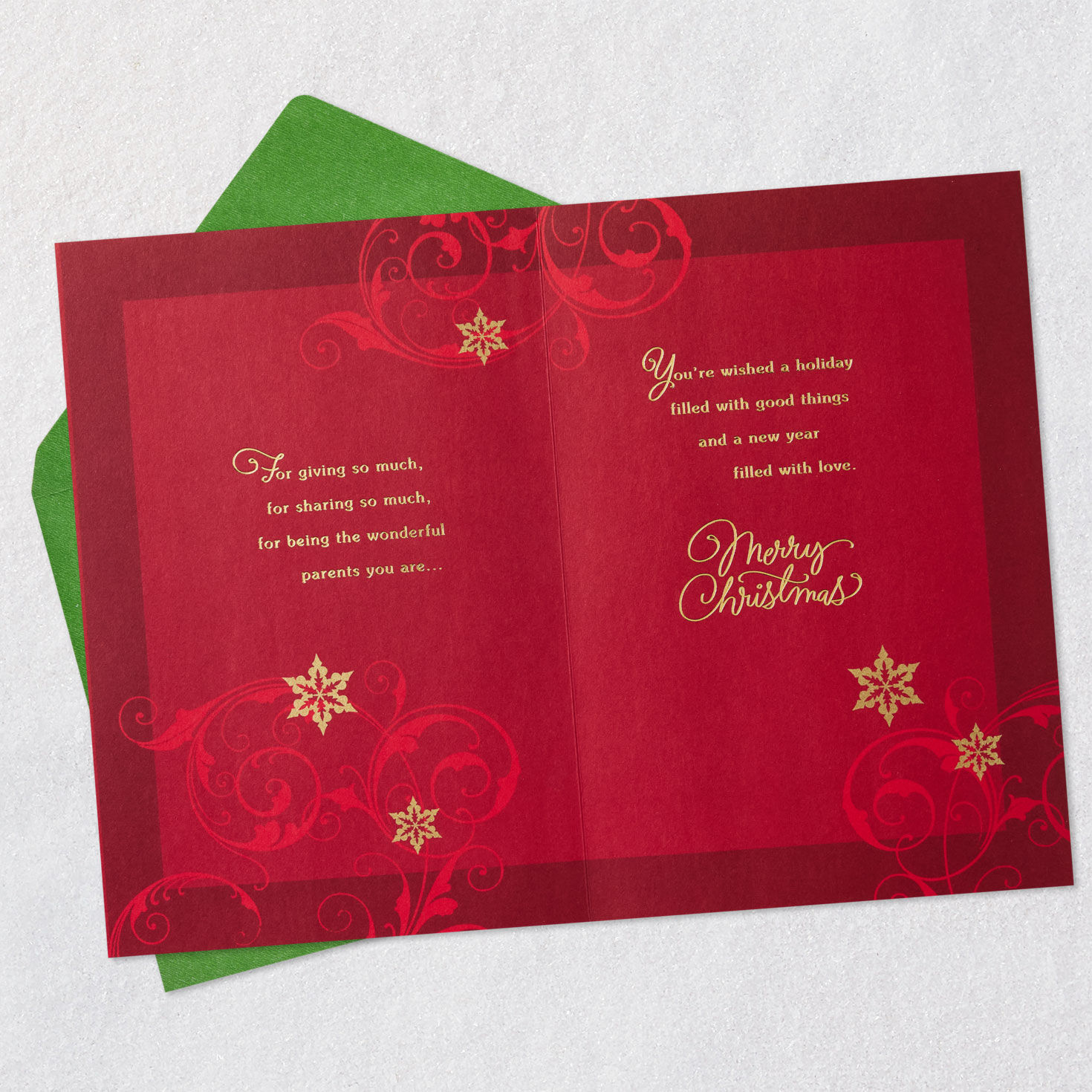Red Glitter Trees Christmas Card for Mom and Dad Open card with envelope image number 4