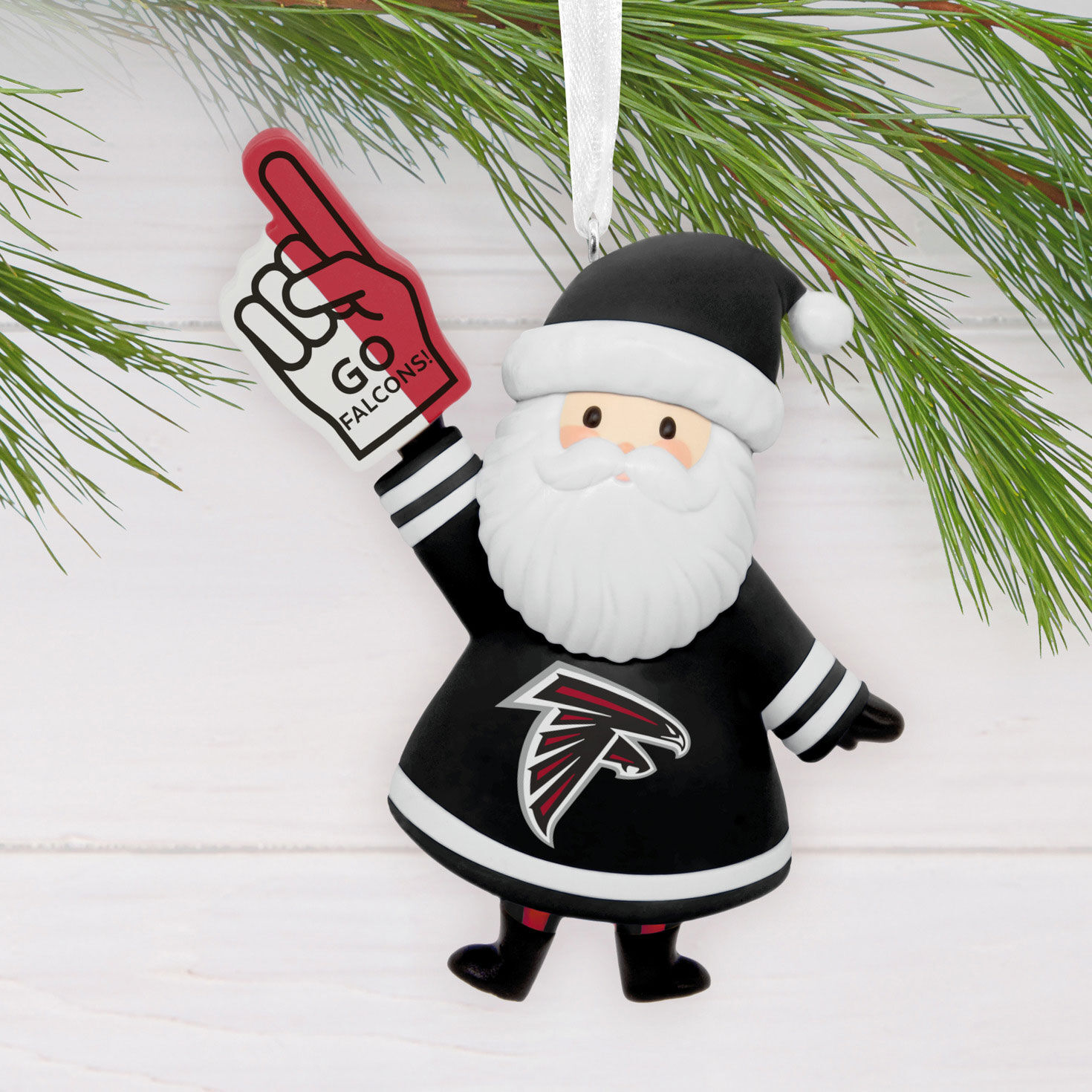 Atlanta Falcons Santa Fan Christmas Ornament hanging on tree image number 2