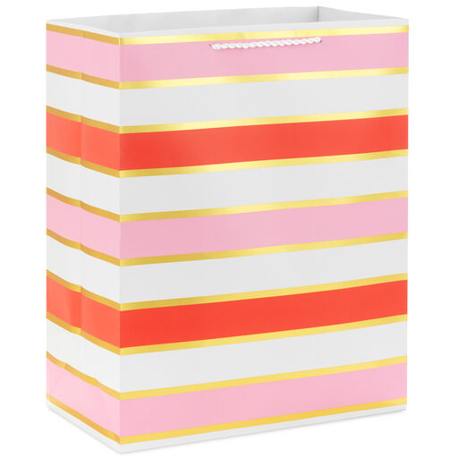 13" Pink Stripes on White Gift Bag, 