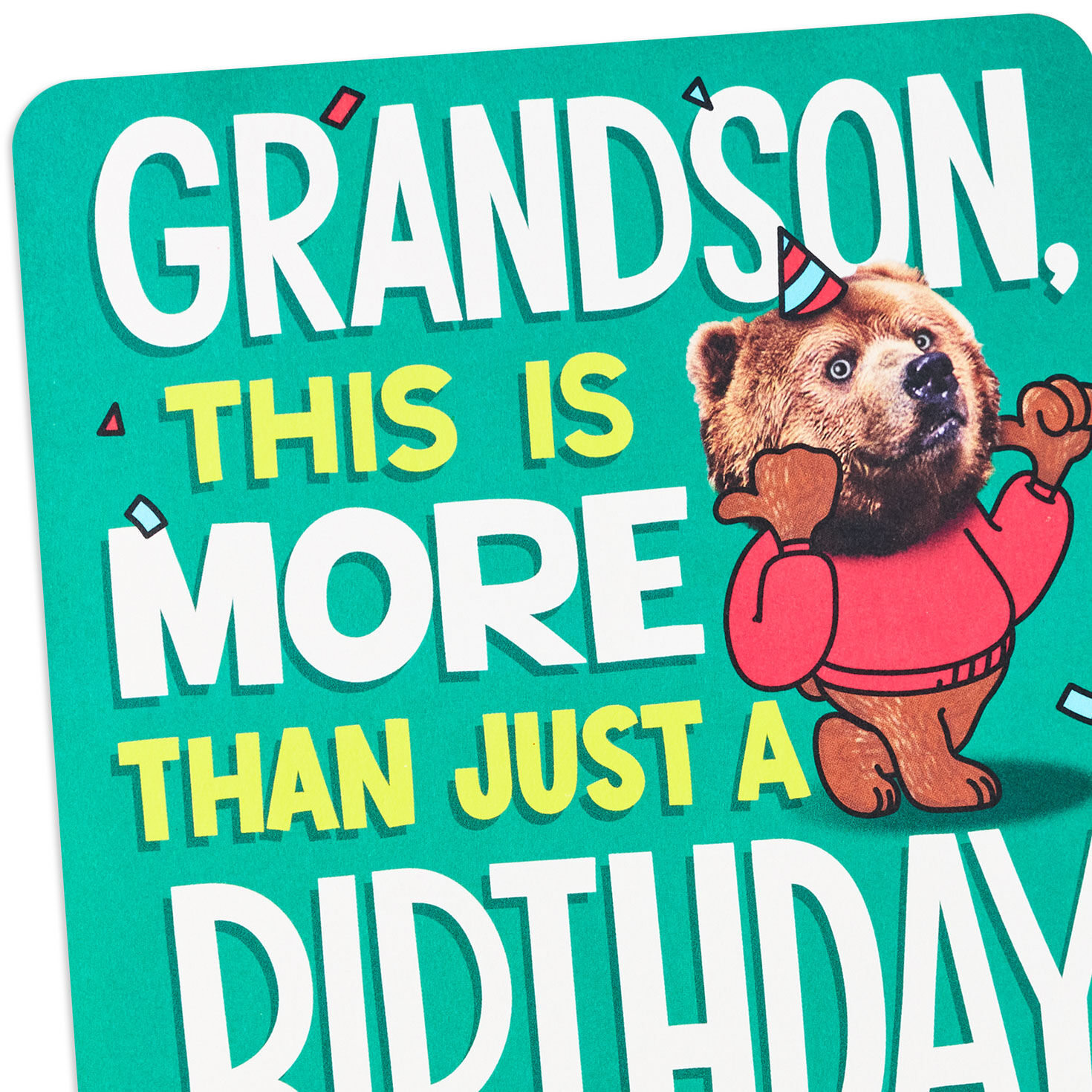 Bear on Green Grandson Birthday Card Card Front Detail image number 5