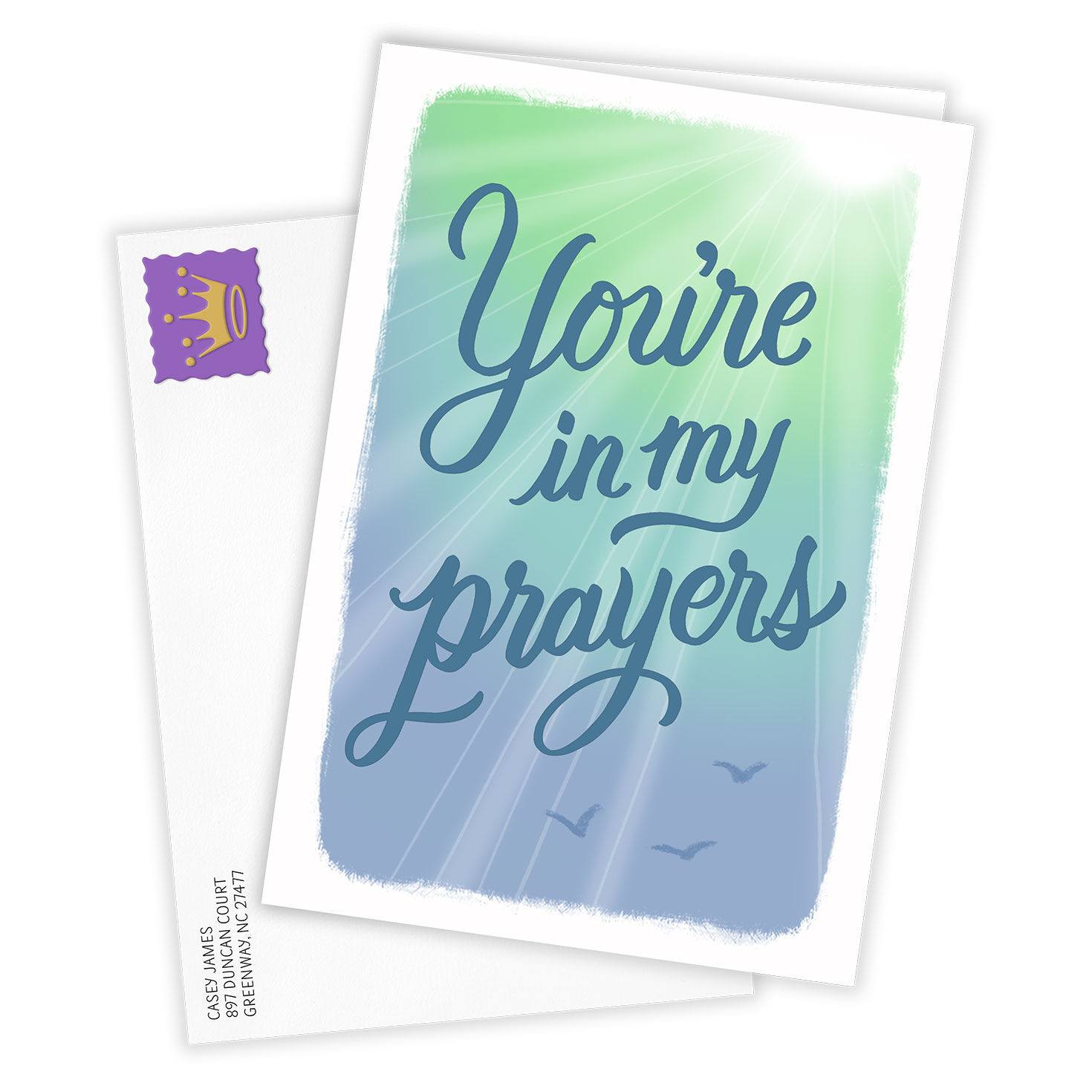 Green Blue Sun Rays Religious Sympathy Card Card Front with Envelope image number 2