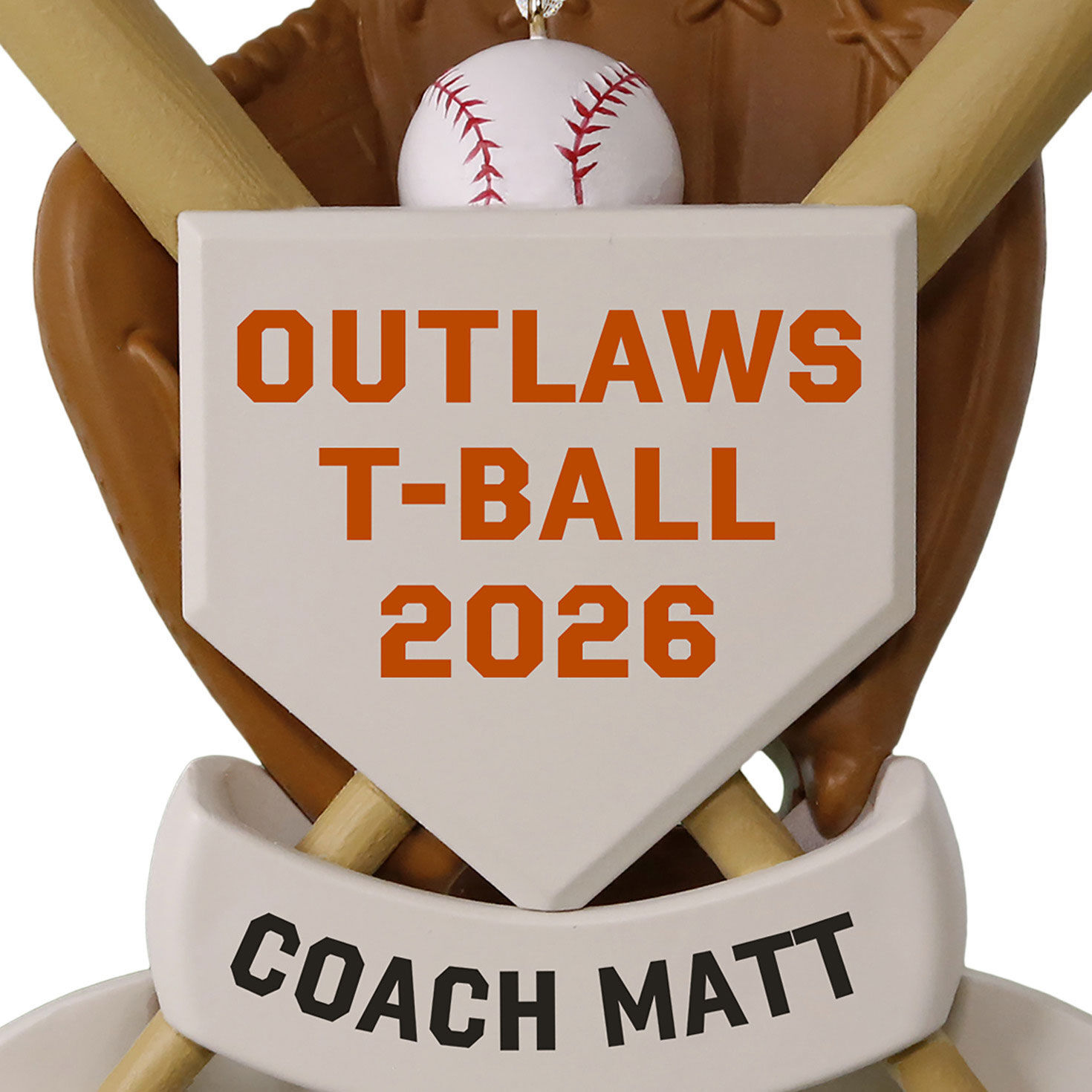 America's Pastime Baseball Personalized Ornament, Custom Text closeup view image number 5