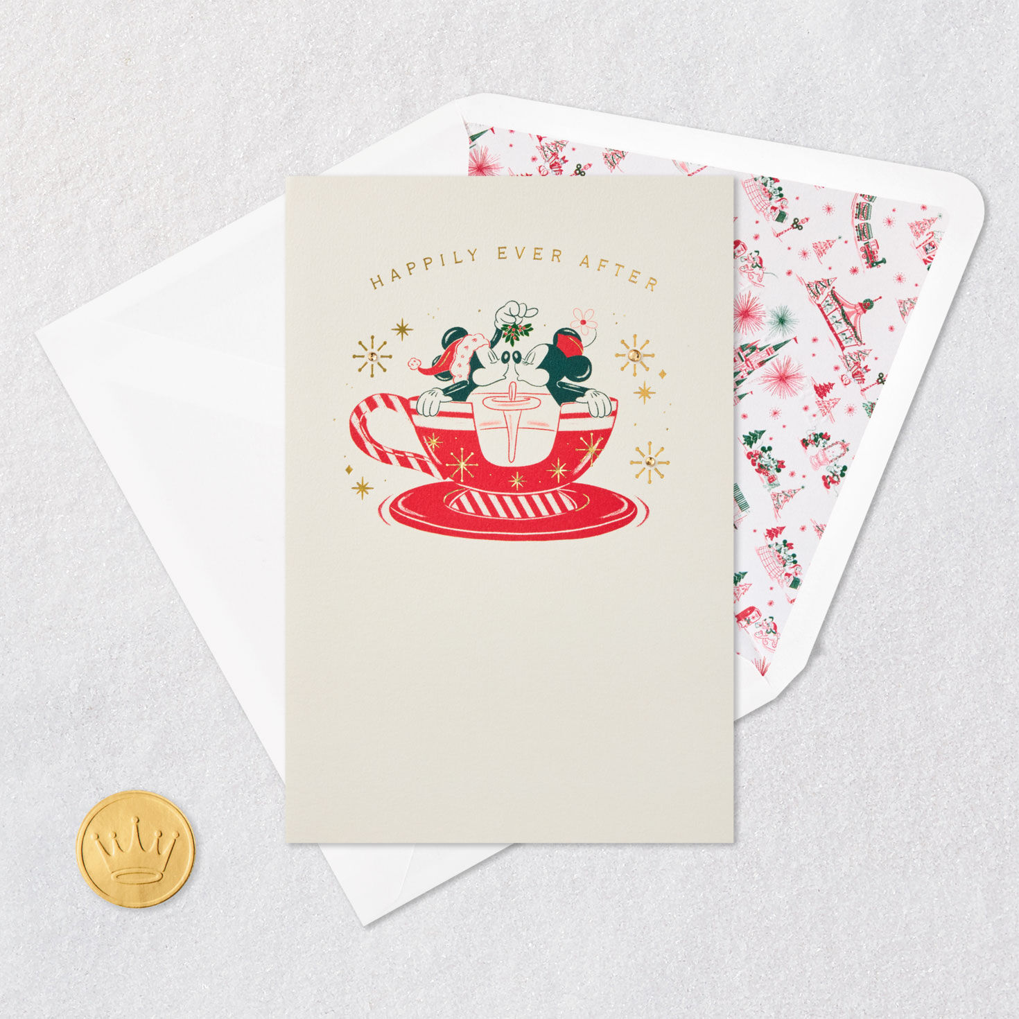 Disney Holiday Ever After Movie Love Christmas Card Card Front with Envelope and Gold Seal image number 5