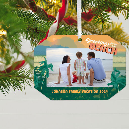 Beach Vacation Personalized Text and Photo Metal Ornament, 