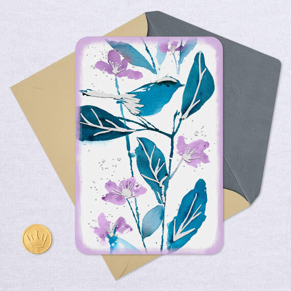 Blue Bird and Purple Flowers Blank Card, , large image number 4