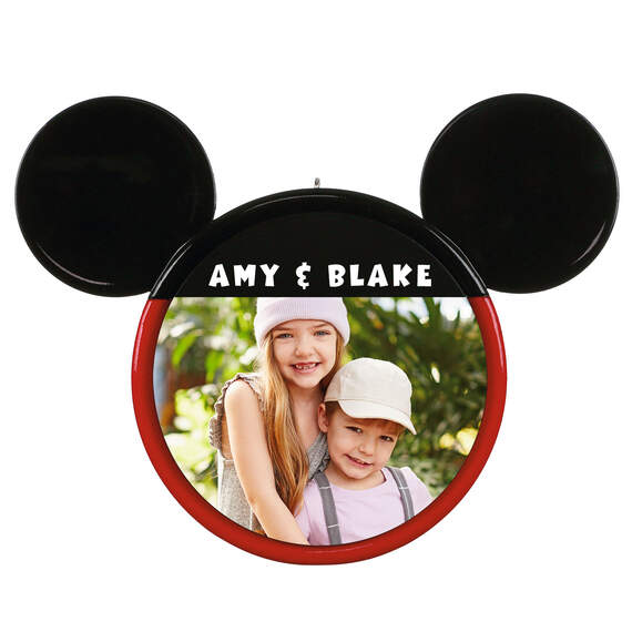 Disney Mickey Mouse Ears Silhouette Text and Photo Personalized Ornament