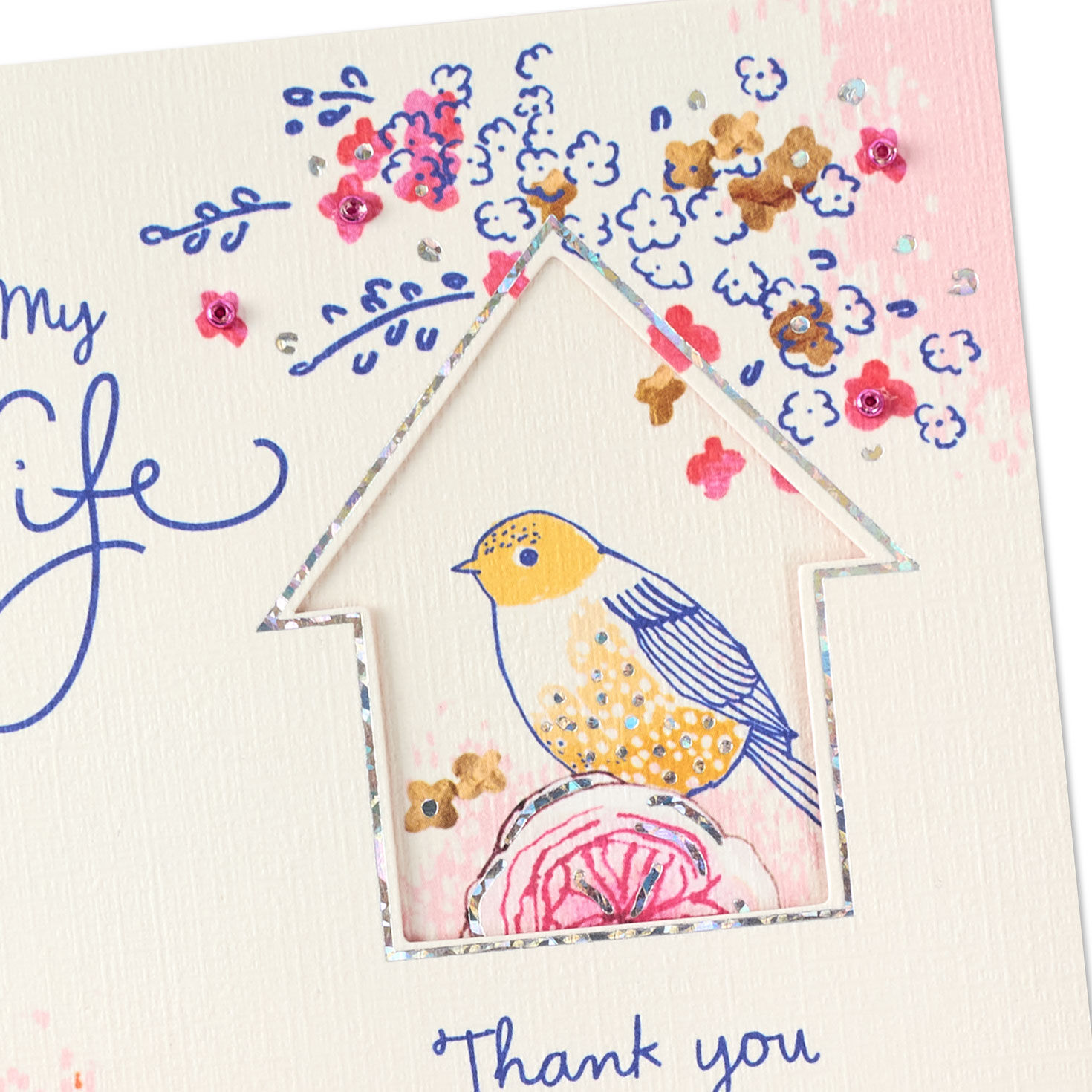 Folk Art Bird and Flowers Mother's Day Card for Wife card front detail image number 6