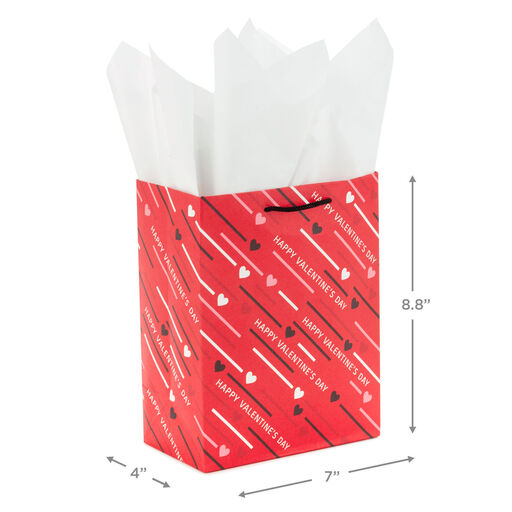 8.8" Diagonal Hearts and Stripes 3-Pack Medium Valentine's Day Gift Bags With Tissue Paper, 