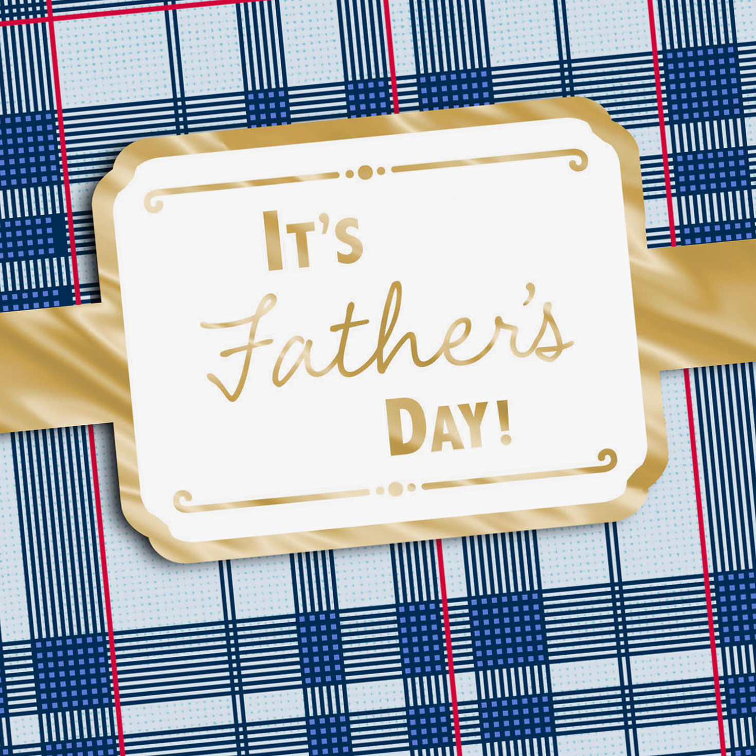 Gold Placard on Blue Plaid Happy Father's Day Card Card Front Detail image number 4