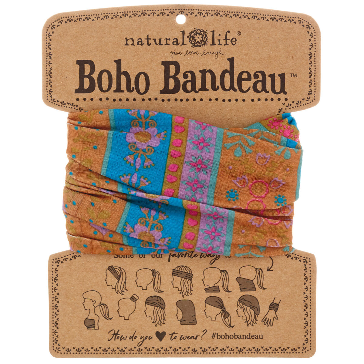 Natural Life Aqua Floral Stripes Boho Bandeau Scarves, Hats & Gloves