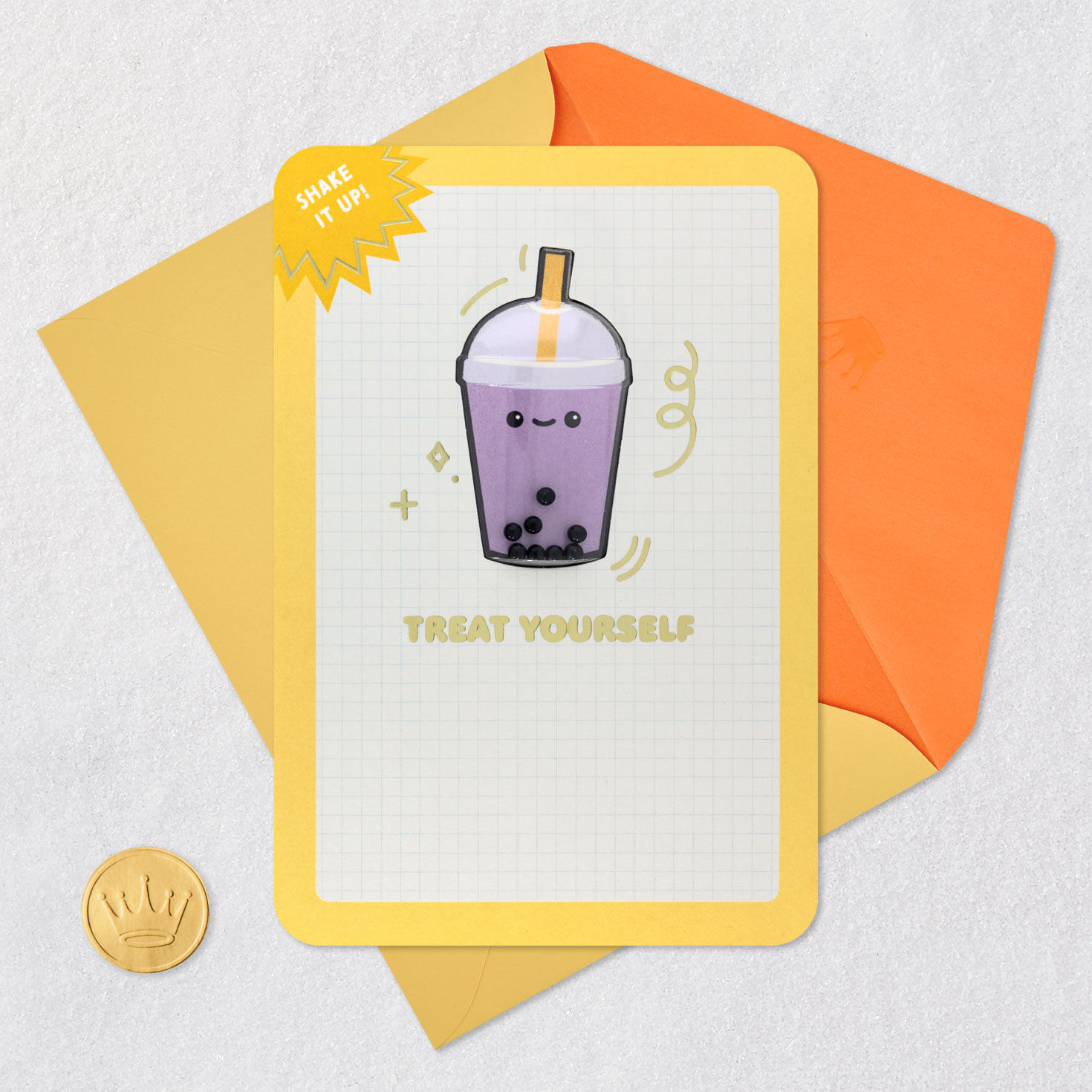 Treat Yourself Boba Tea Confetti Shaker Birthday Card Card Front with Envelope and Gold Seal image number 5