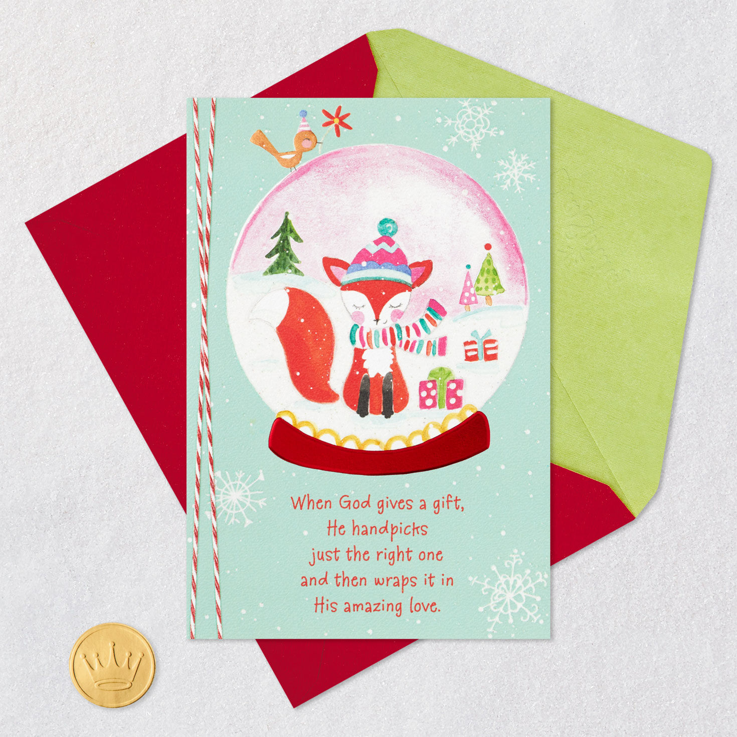 Snow Globe Religious Christmas Card for Granddaughter Card Front with Envelope and Gold Seal image number 6