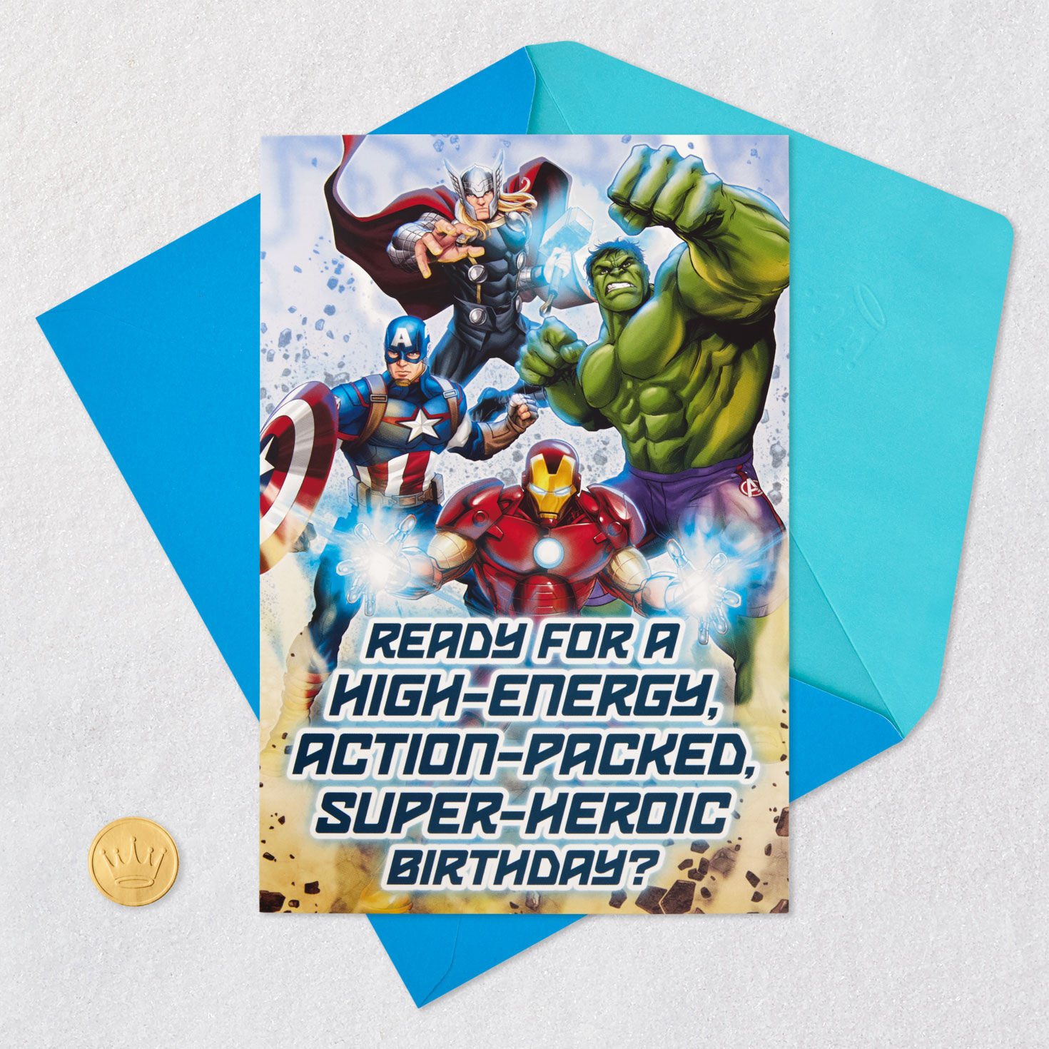 Marvel Avengers Super Hero Birthday Card for Kids Card Front with Envelope and Gold Seal image number 5