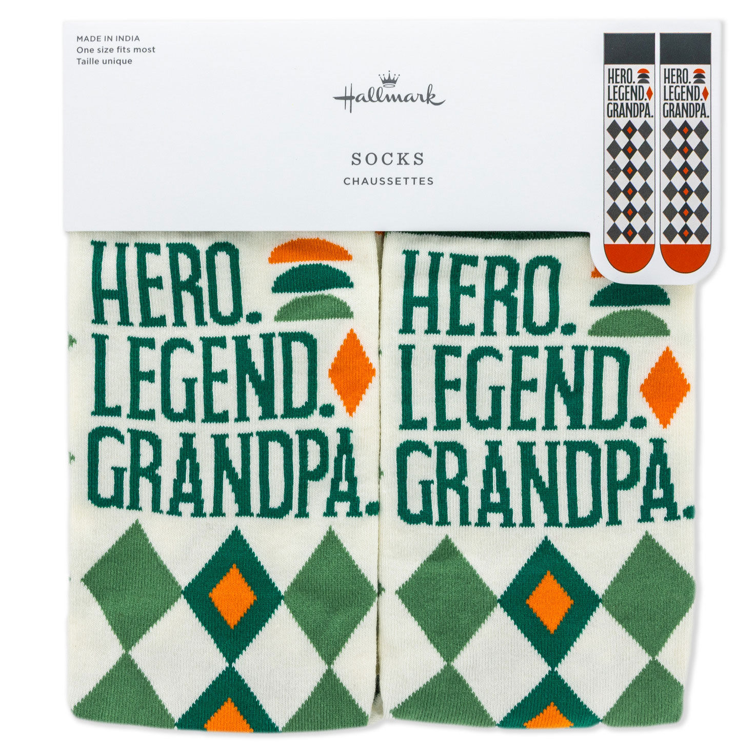 Green Diamond Pattern Crew Socks for a Cool Grandpa package front image number 5