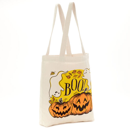 13" Ghost and Pumpkins Canvas Halloween Tote Bag, 