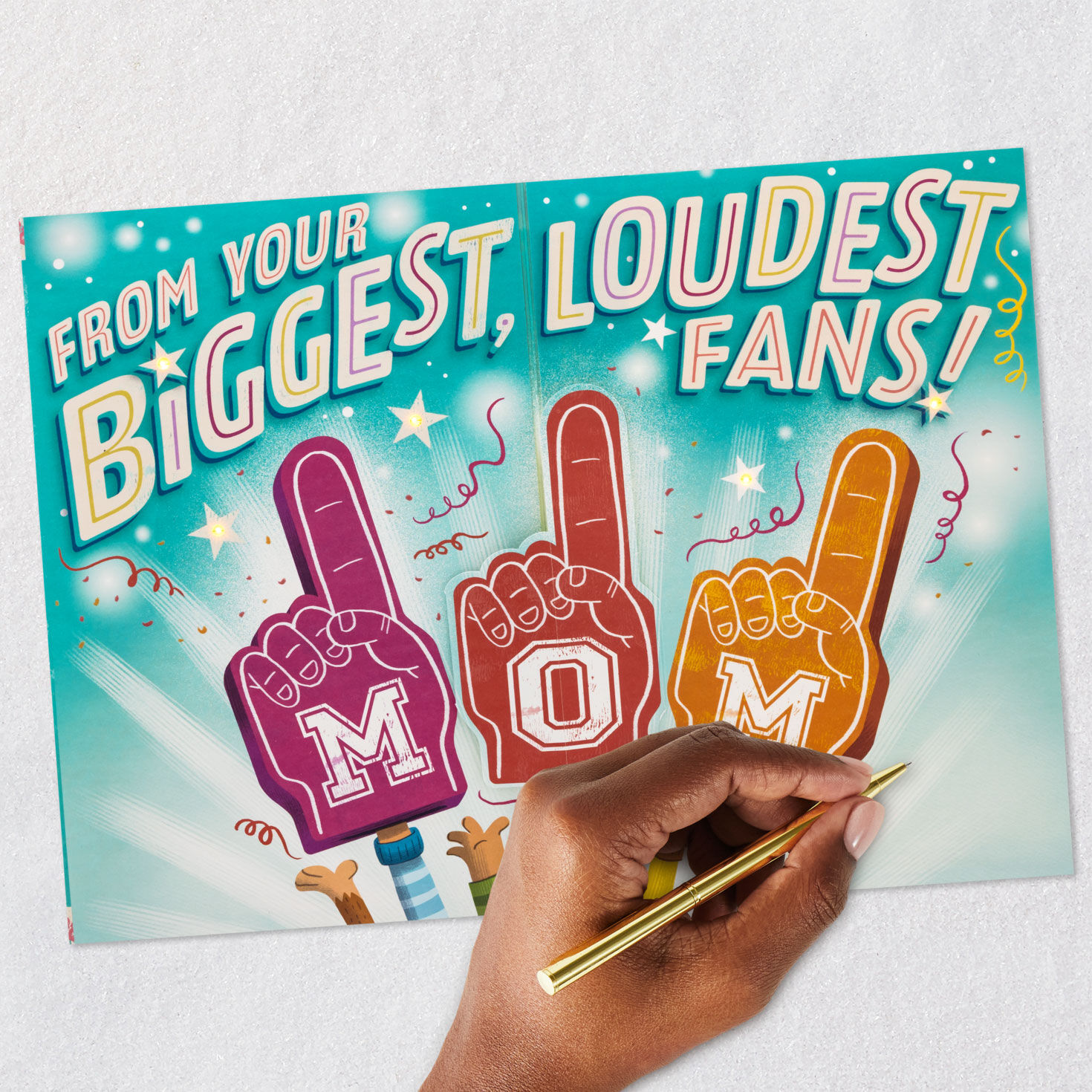 Foam Fingers Mom Pop-Up Mother's Day Card With Sound and Light Signing card image number 5