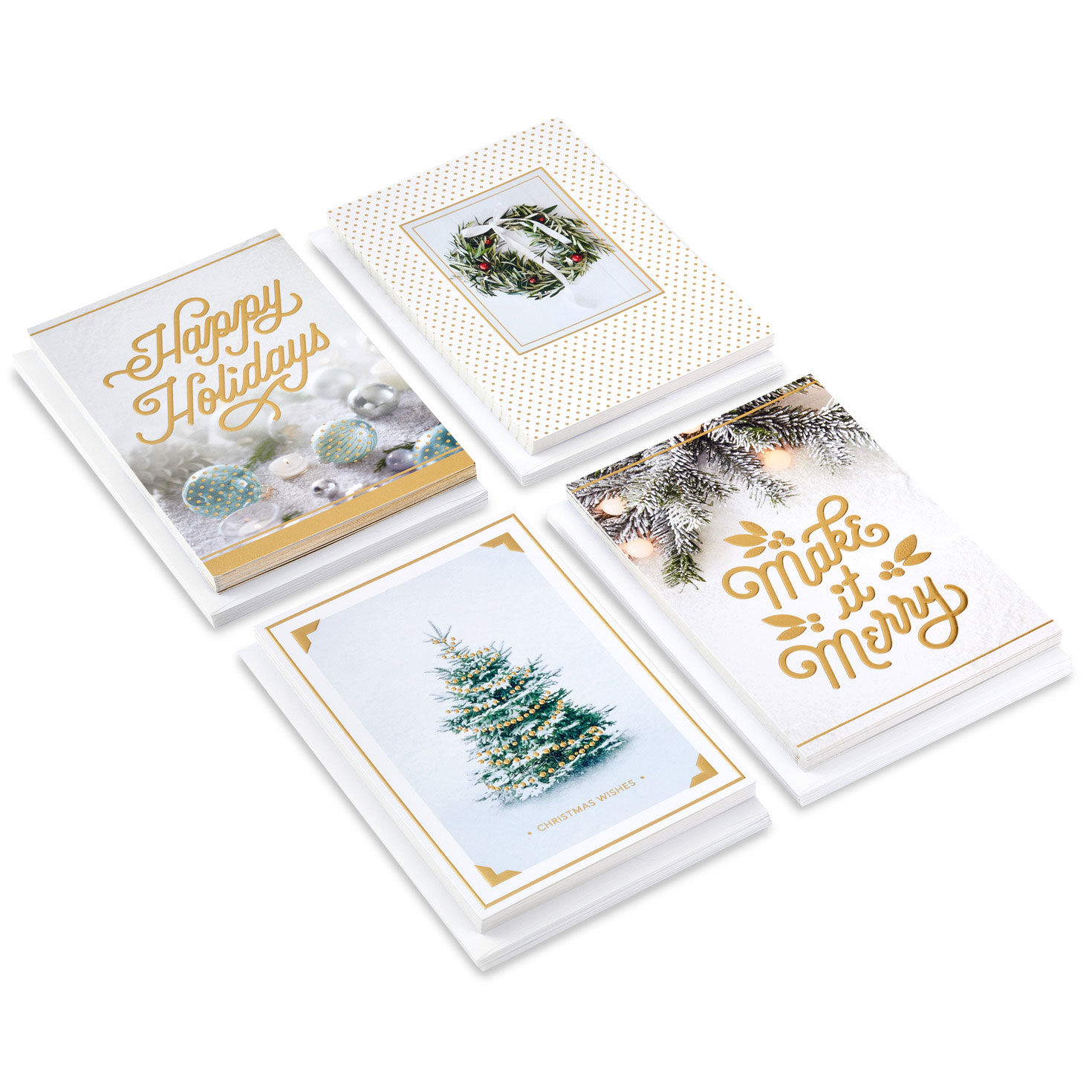 White and Gold Assorted Christmas Cards, Box of 40