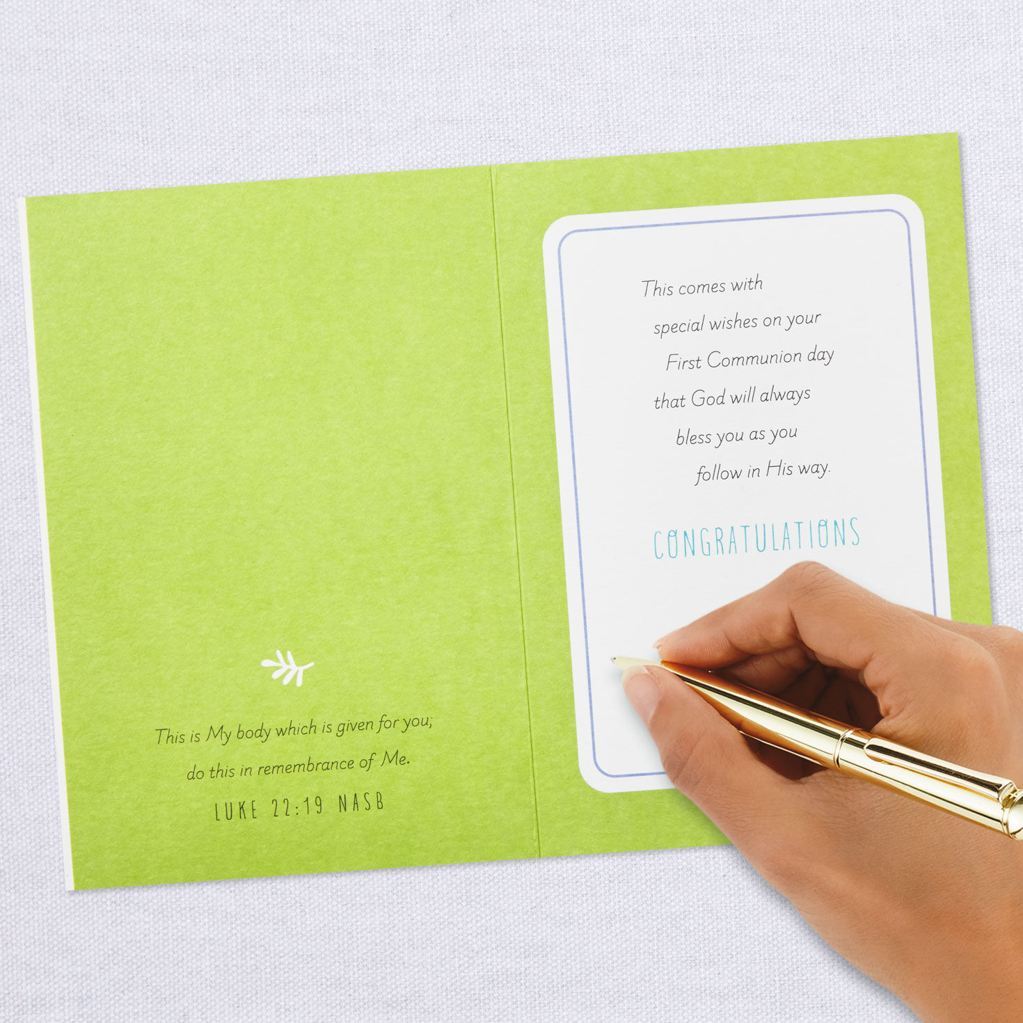 Wreath and Cross Religious First Communion Card, , large image number 6