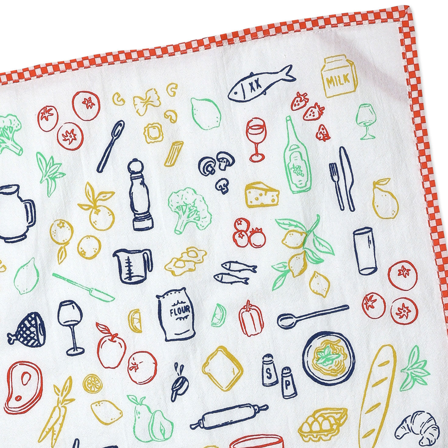 White Flour Sack Towel With Food Collage upclose detail image number 4