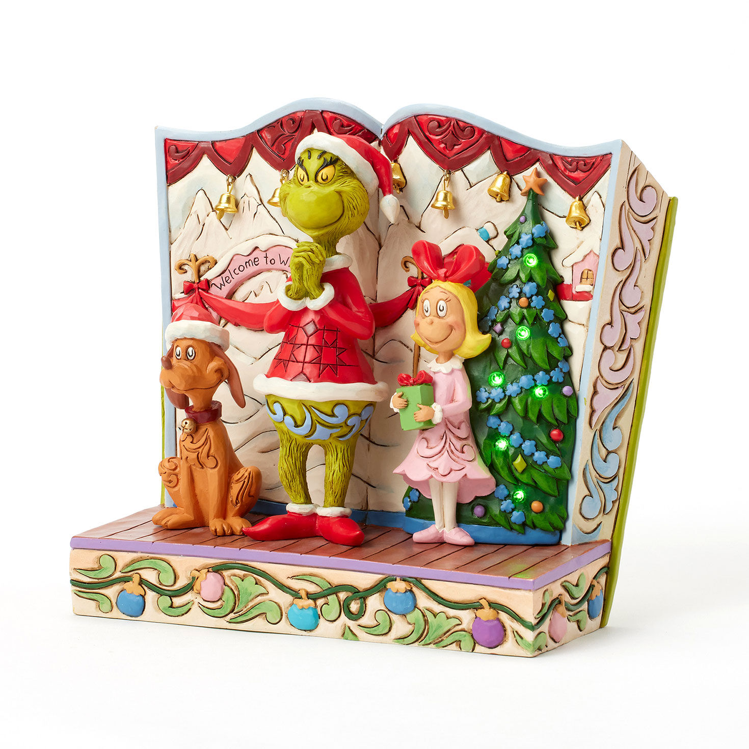 Grinch, Max, Cindy Lou Lighted Storybook Figurine angled image number 4