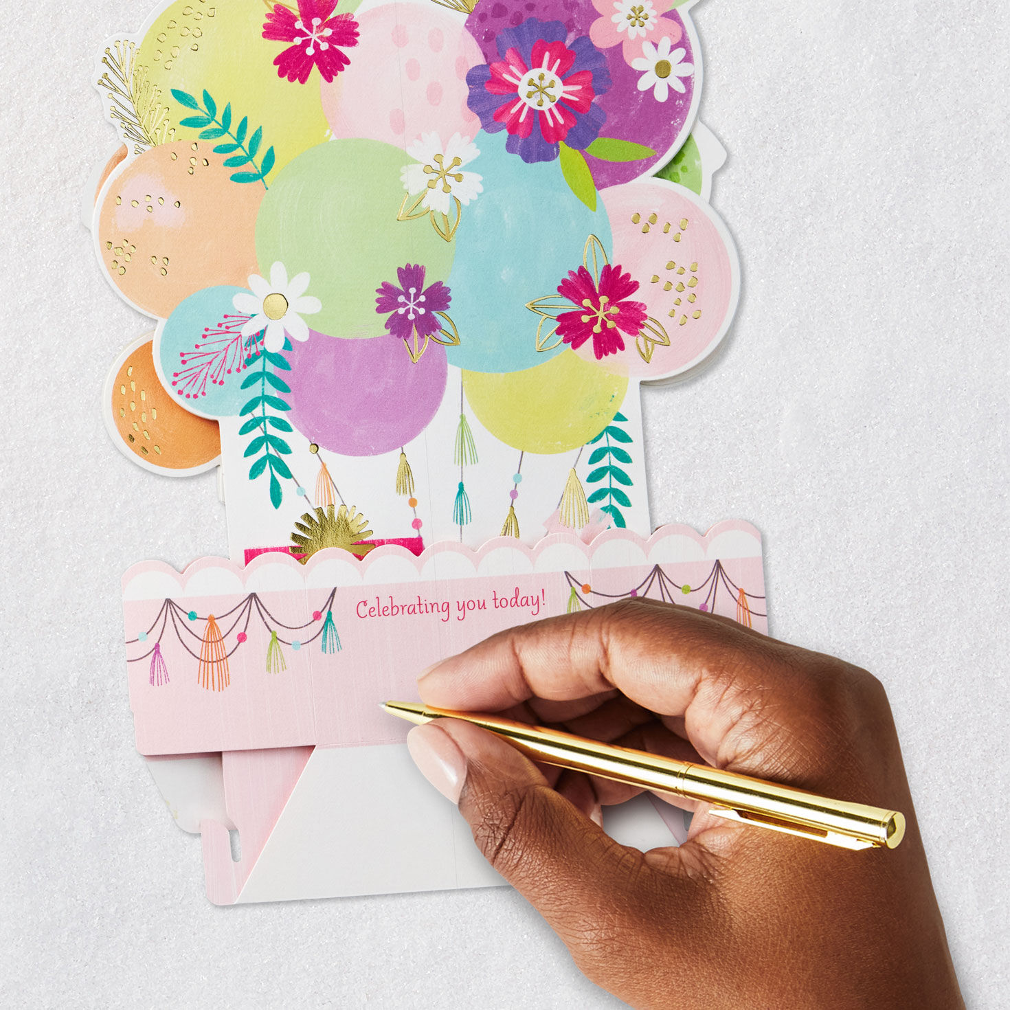 Pink, Peach, Light Blue Balloons Pop-Up Card Signing card image number 6