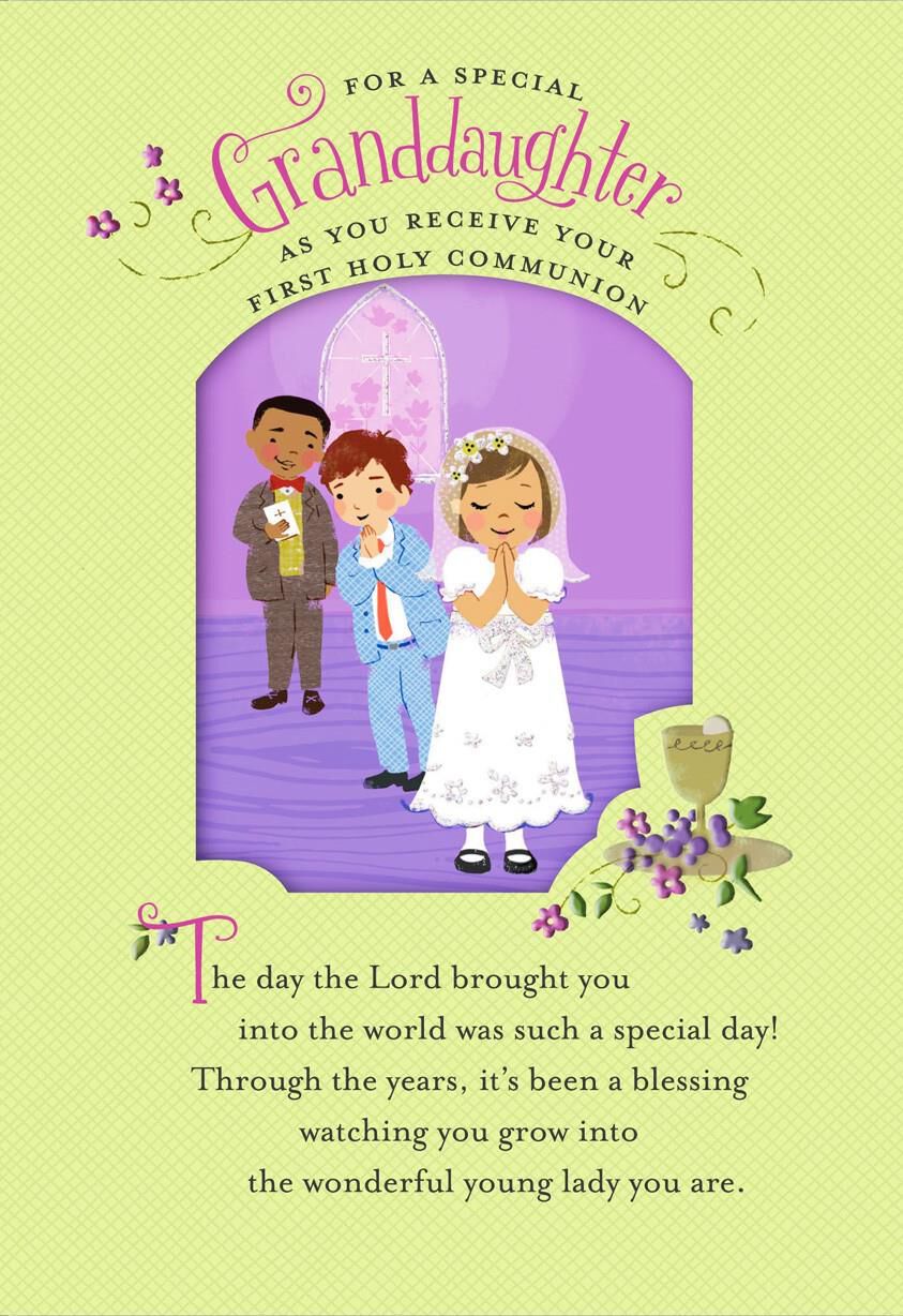 Children at Church First Communion Card for Granddaughter