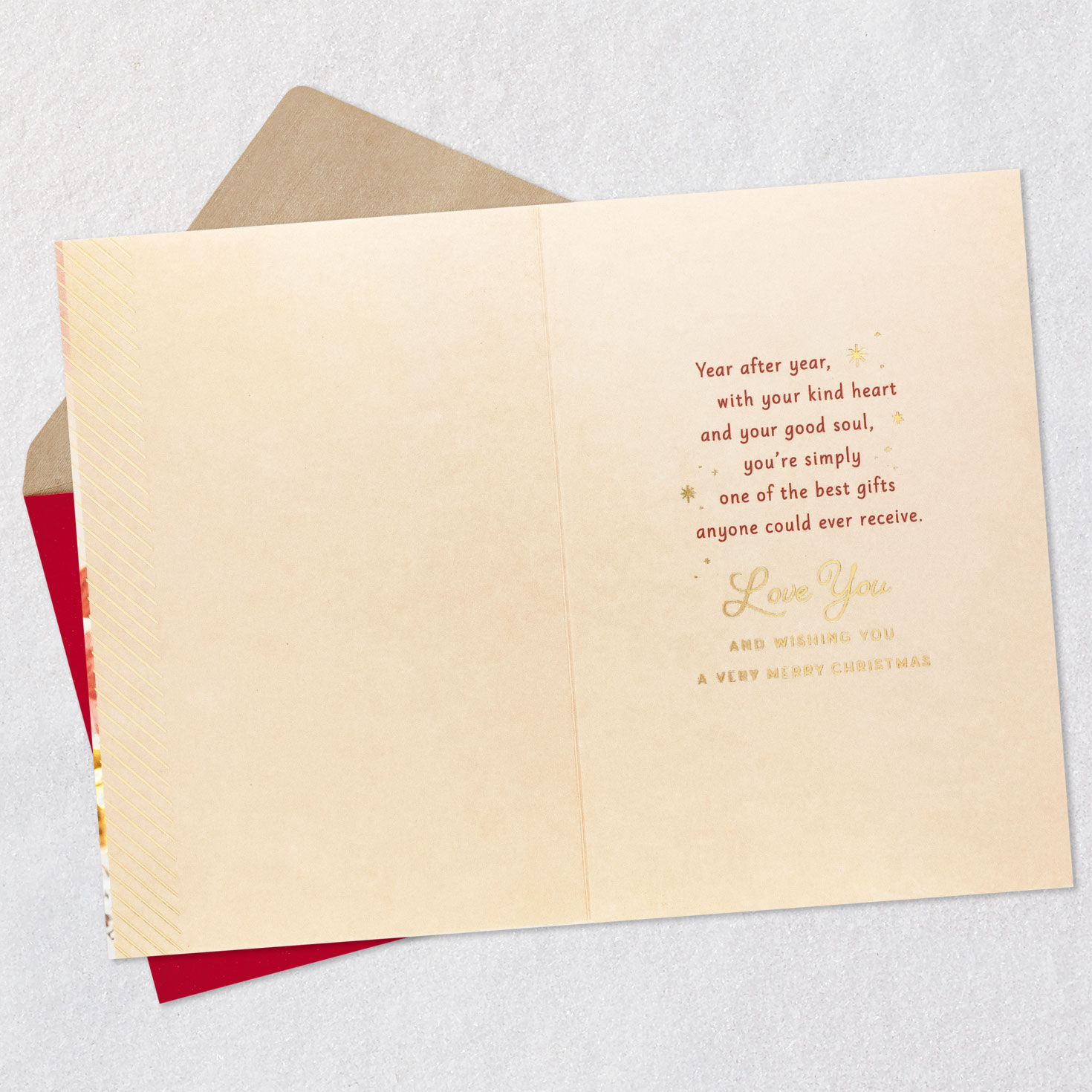 Pink Poinsettia Christmas Card for Granddaughter Open card with envelope image number 3