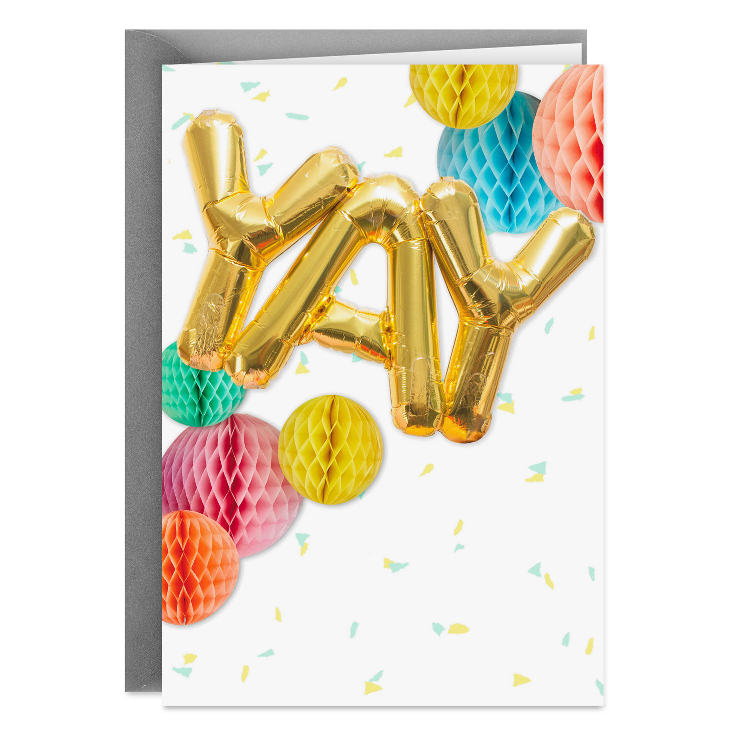 Yay Gold Balloons Blank Congratulations, Graduation, Birthday Card