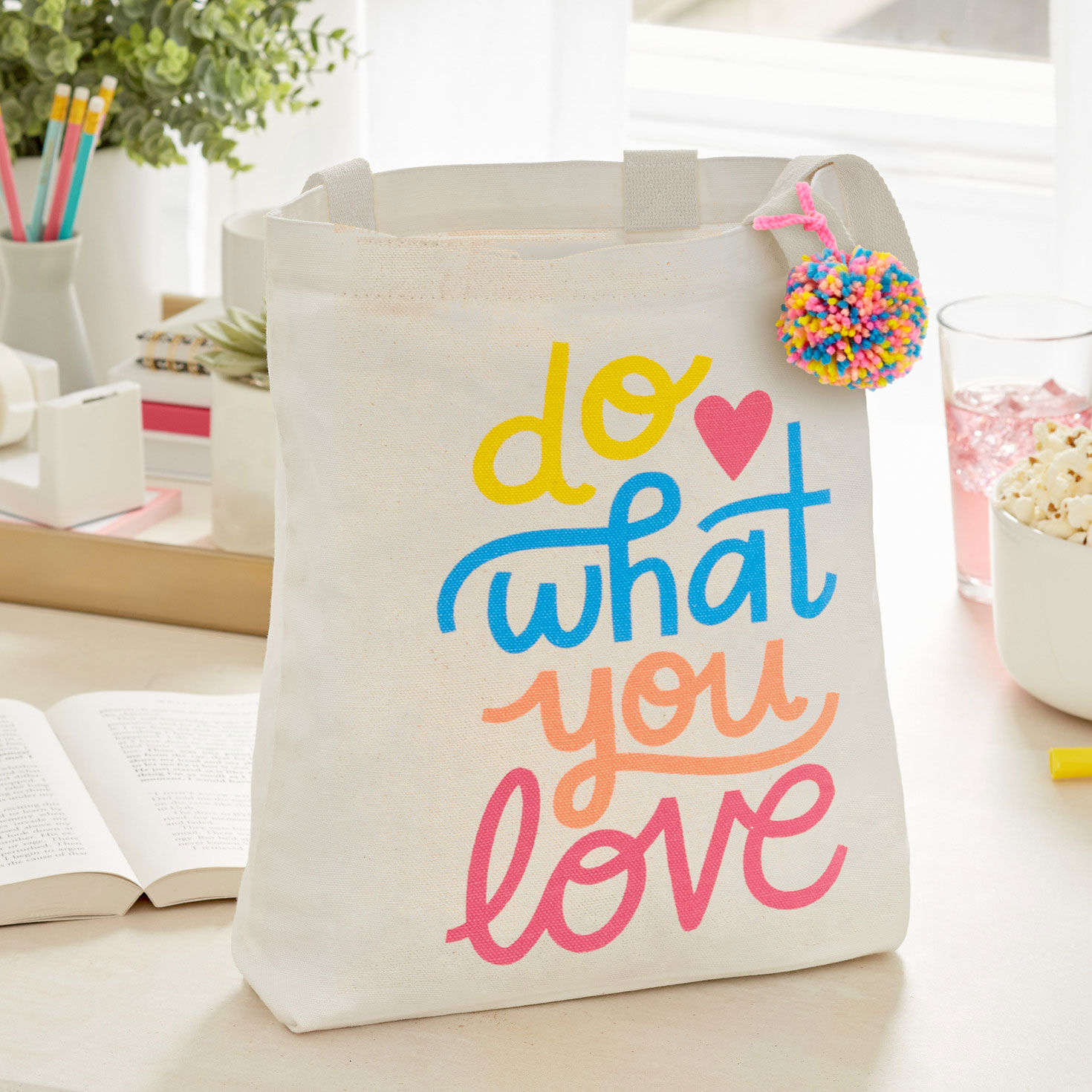 Colorful Message Canvas Tote Gift Bag In use image number 2