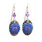 Silver Forest Blue Flower on Metal Oval Drop Earrings, , large image number 1