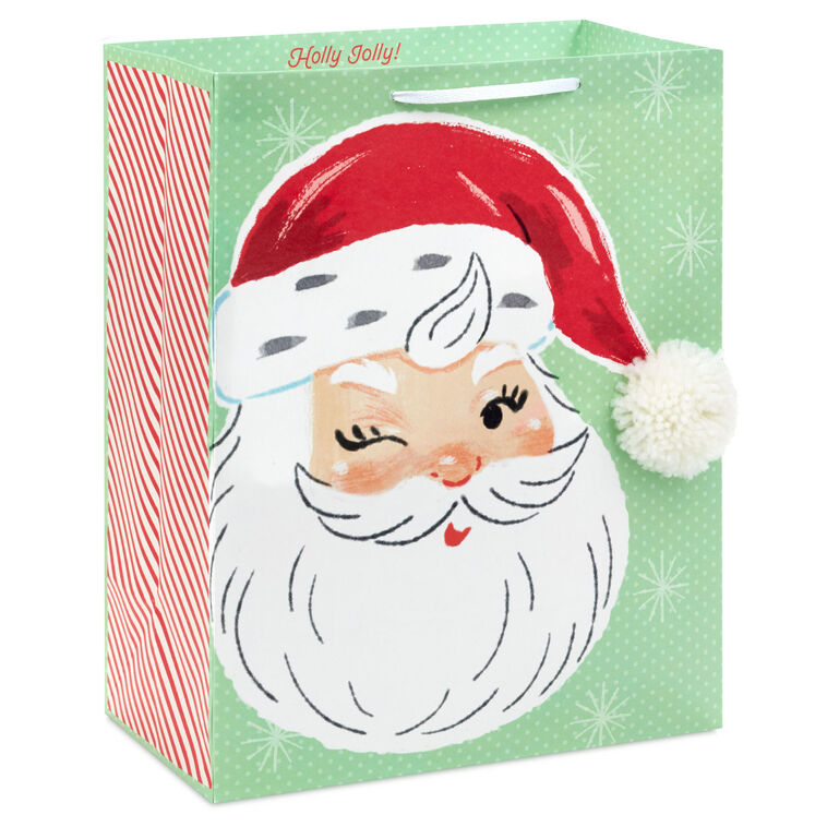 13" Retro Santa on Green Large Christmas Gift Bag
