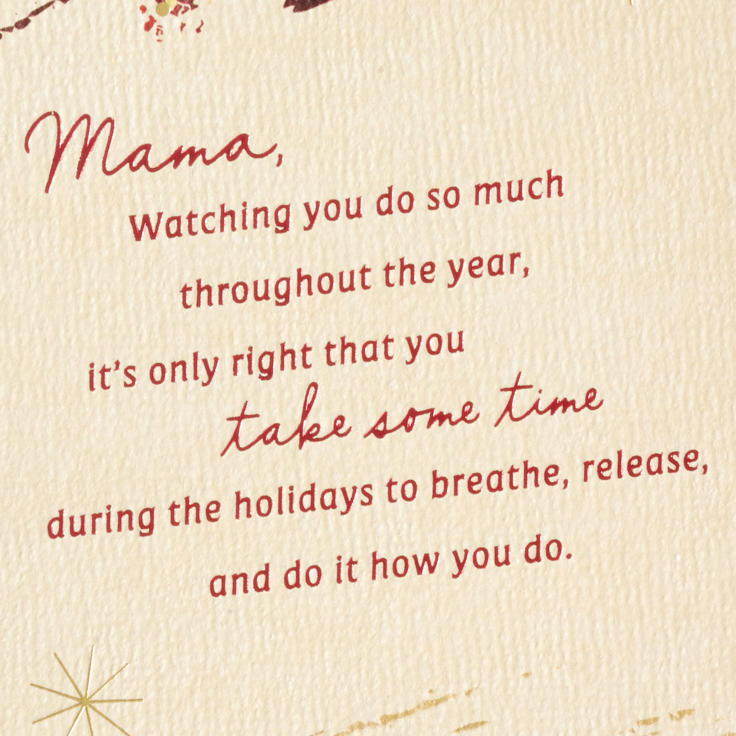 Burgundy and Gold Brushstrokes Christmas Card for Mom Card Front Detail image number 6