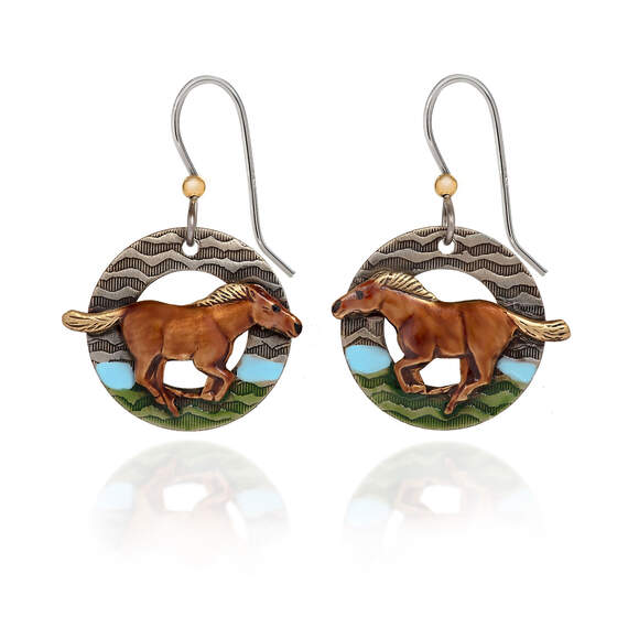 Silver Forest Running Horse Silver Metal Drop Earrings