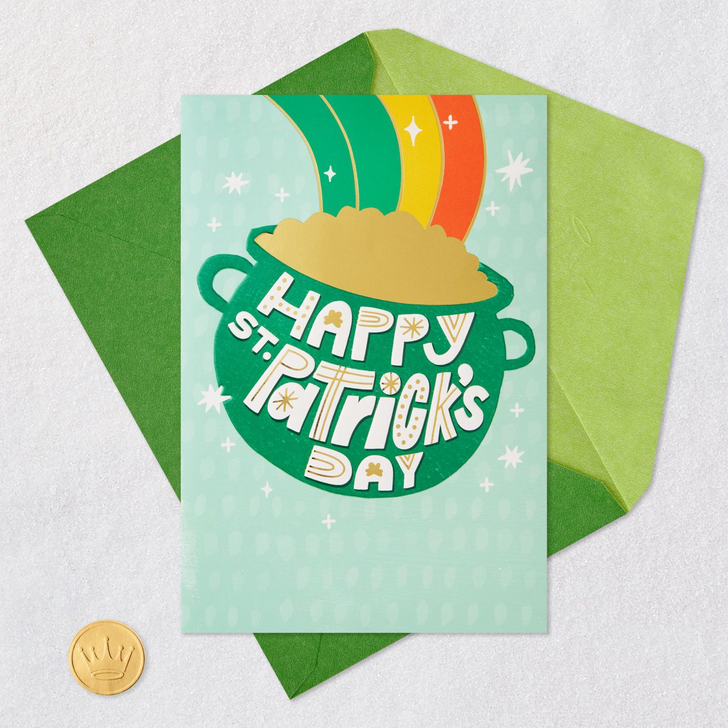 Pot of Gold St. Patrick's Day Card With Sound Card Front with Envelope and Gold Seal image number 5