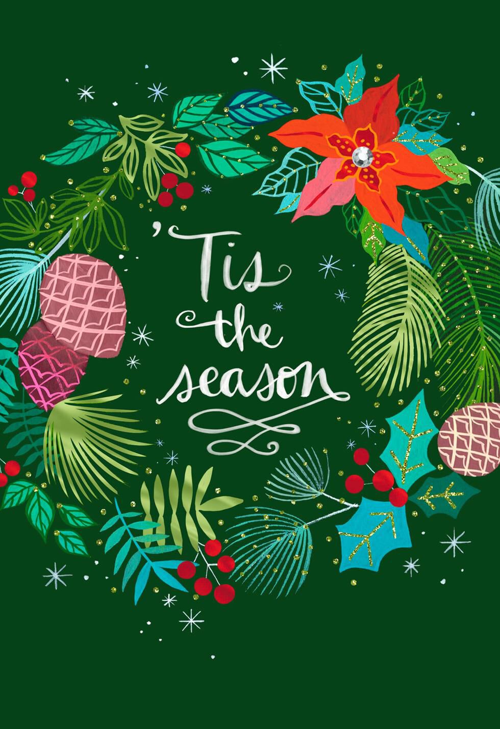 Tis the Season Festive Wreath Christmas Card