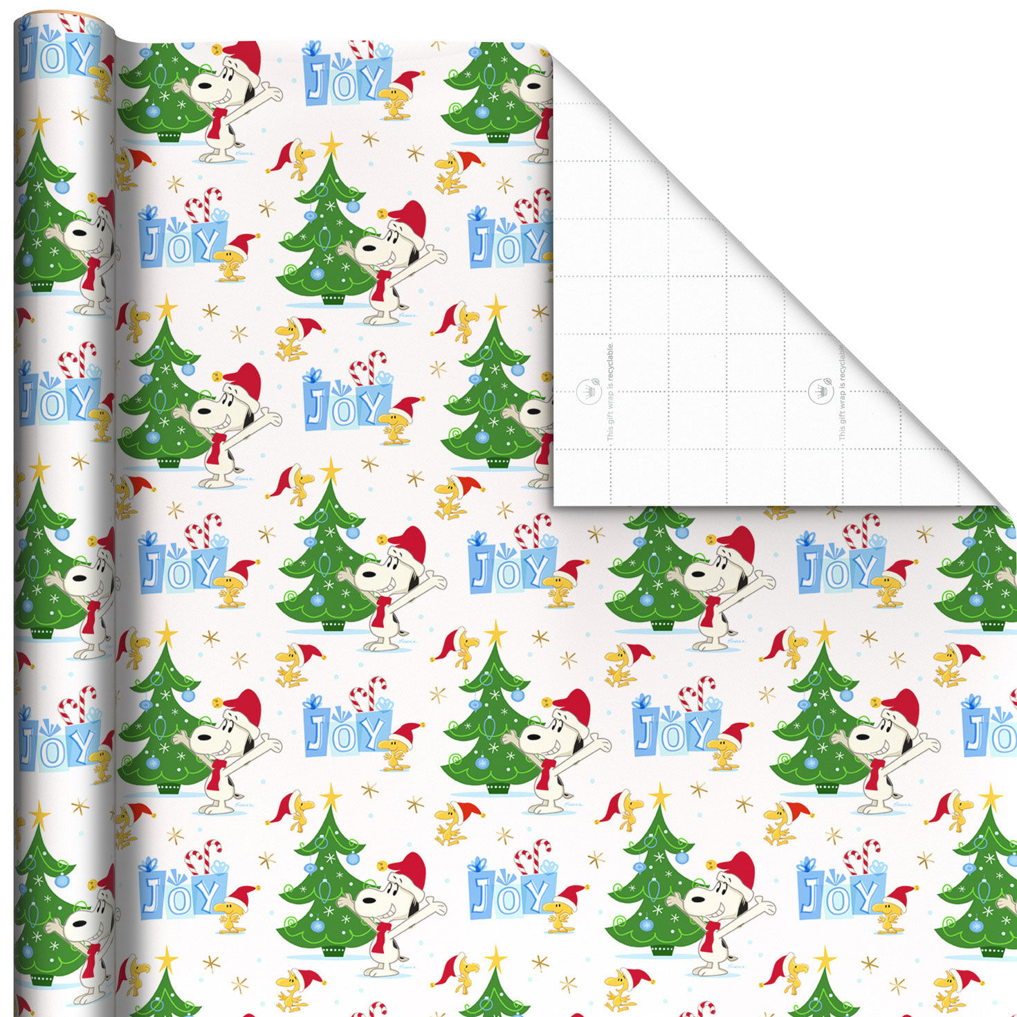 Peanuts® Santa Snoopy and Woodstock on White Christmas Wrapping Paper Roll, 25 sq. ft.