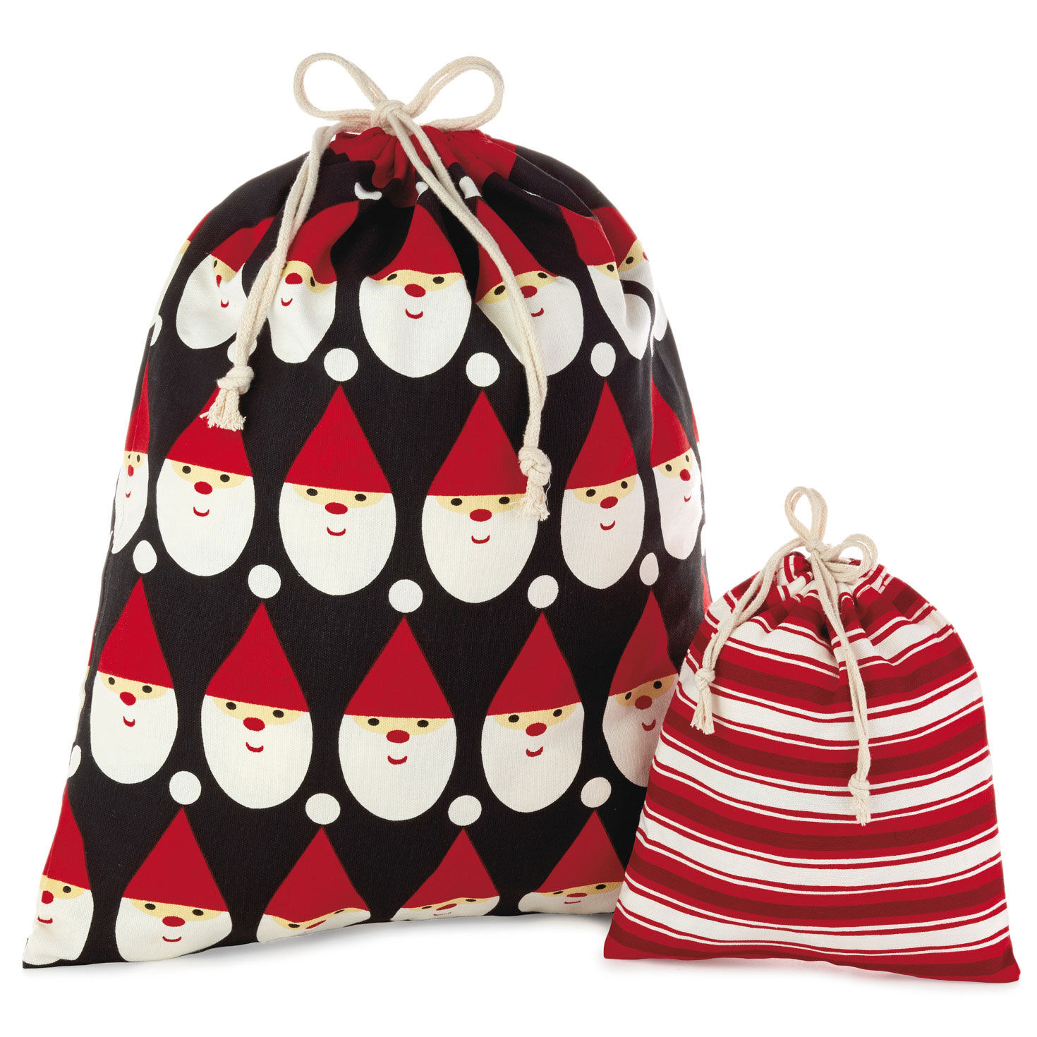 10" and 20" Santa and Stripes 2-Pack Fabric Christmas Gift Bags