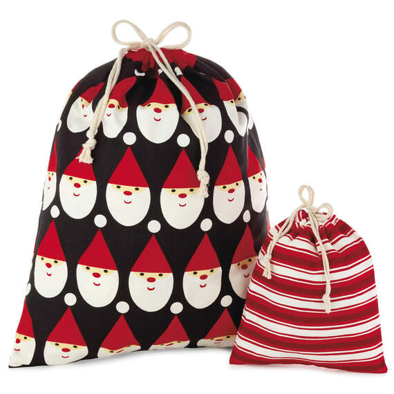 10" and 20" Santa and Stripes 2-Pack Fabric Christmas Gift Bags, , large image number 1
