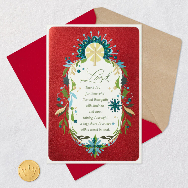 Cross and Flowers Clergy Appreciation Christmas Card Card Front with Envelope and Gold Seal image number 6