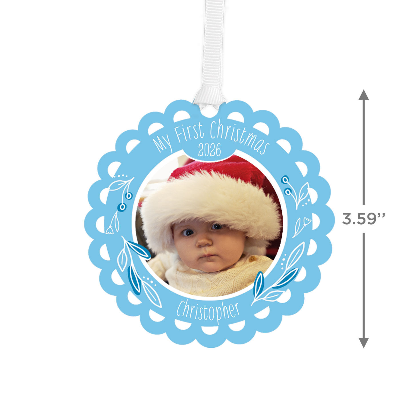Baby's First Personalized Blue Christmas Ornament measurement image number 3