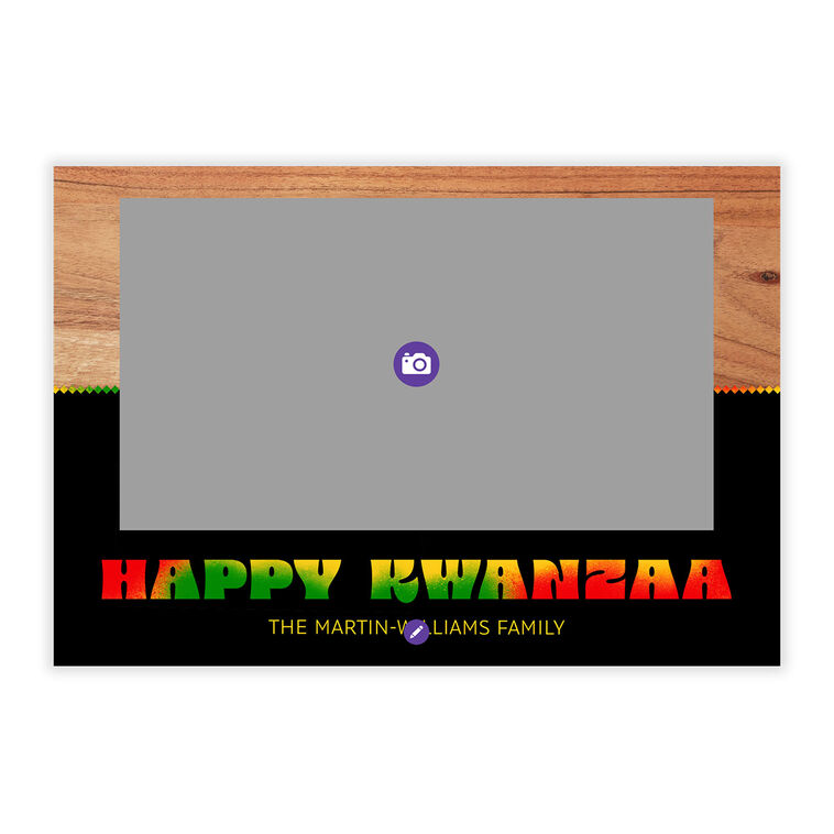 Wood and Colored Letters Personalized Kwanzaa Card Card Front indicating personalization image number 5